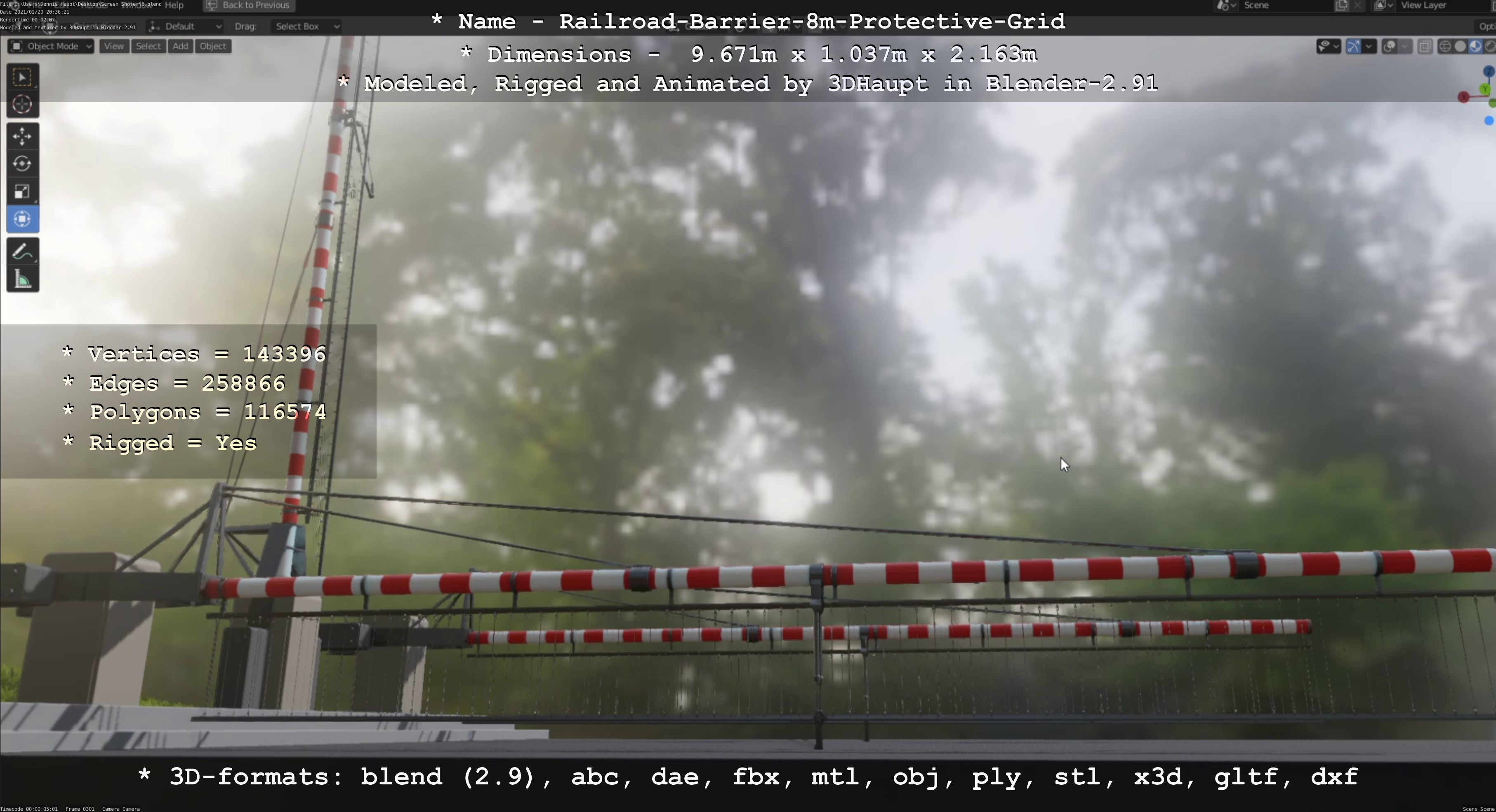 Railroad Barrier 8m High-Poly with Protective Grid 3D model_129