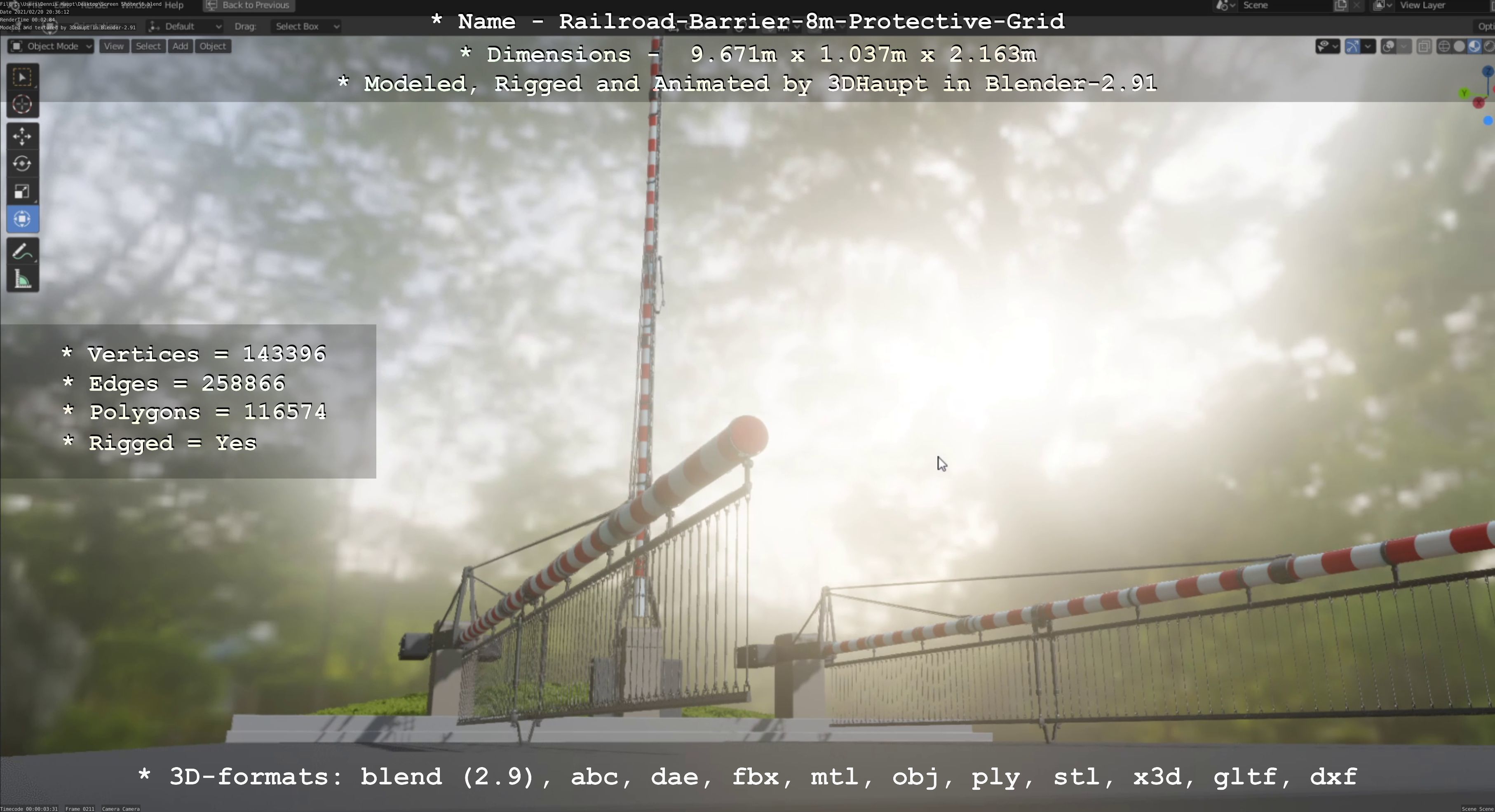 Railroad Barrier 8m High-Poly with Protective Grid 3D model_113