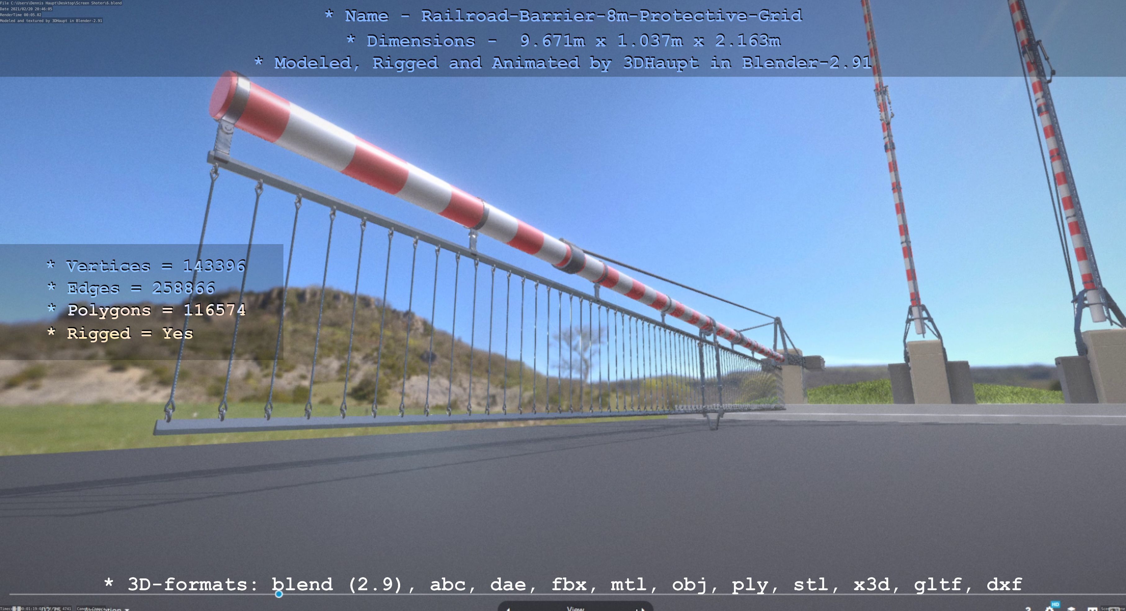 Railroad Barrier 8m High-Poly with Protective Grid 3D model_130