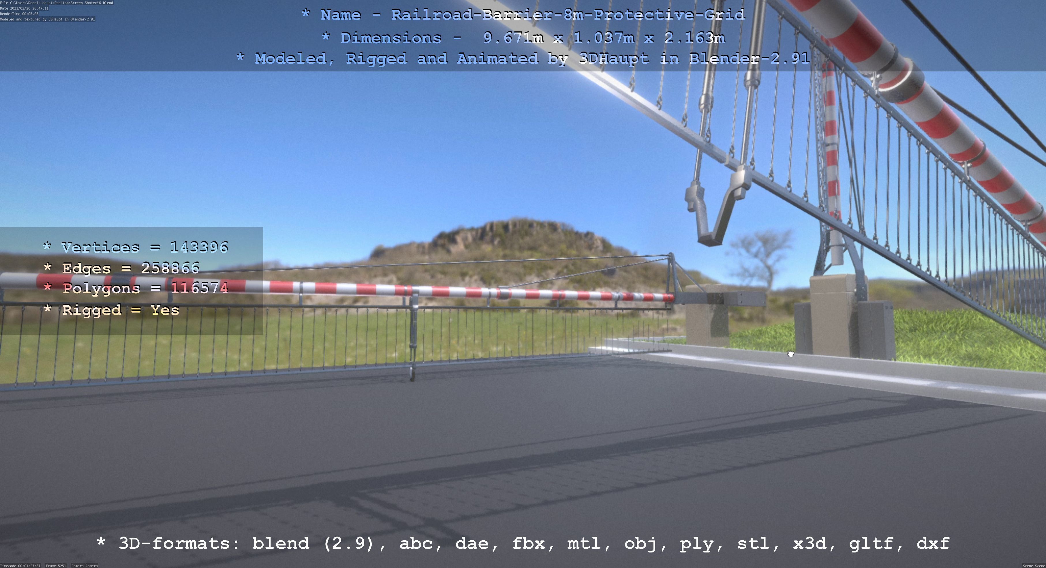 Railroad Barrier 8m High-Poly with Protective Grid 3D model_133