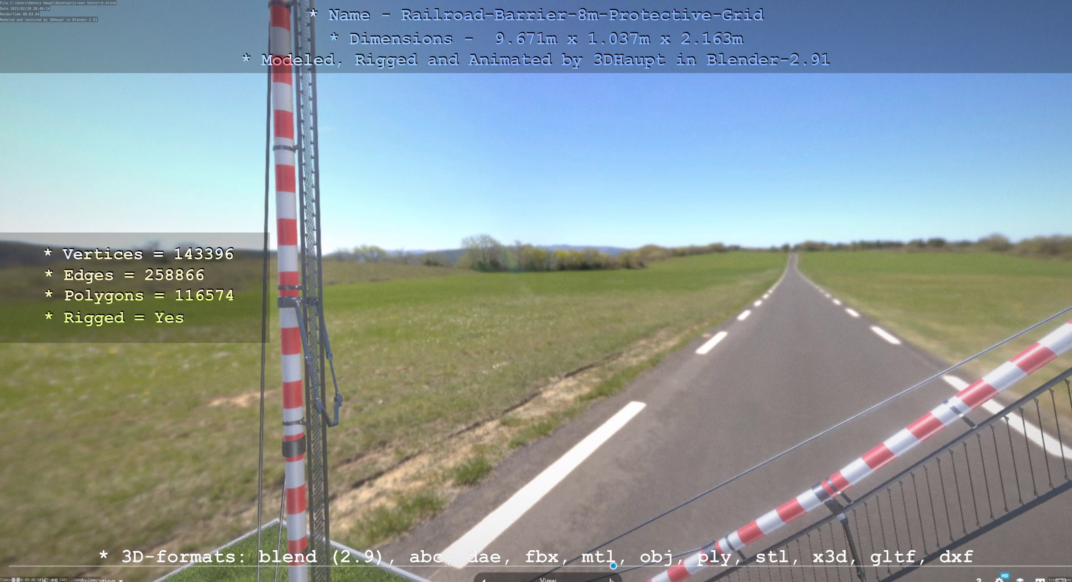 Railroad Barrier 8m High-Poly with Protective Grid 3D model_110