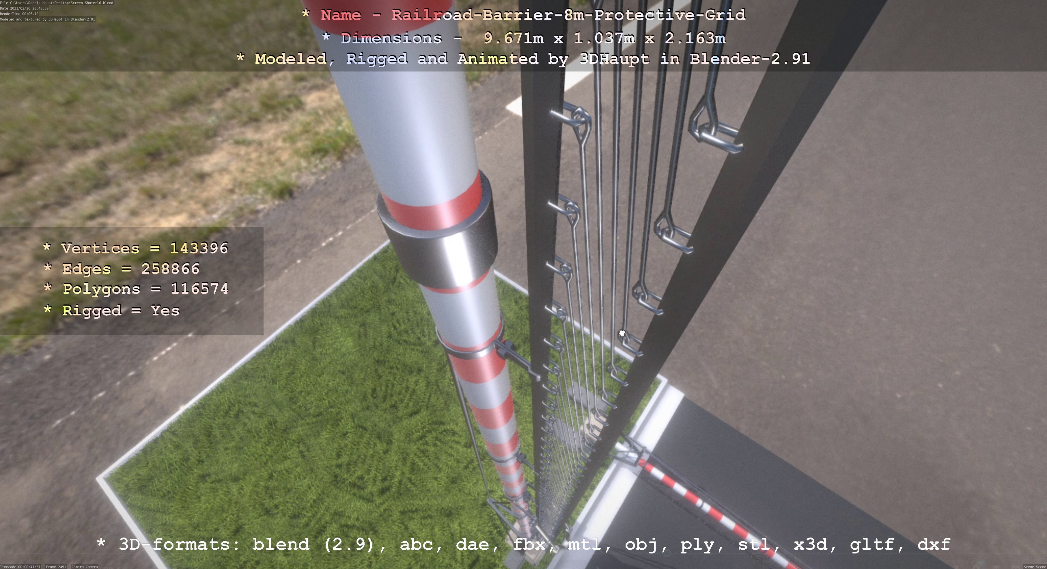 Railroad Barrier 8m High-Poly with Protective Grid 3D model_114