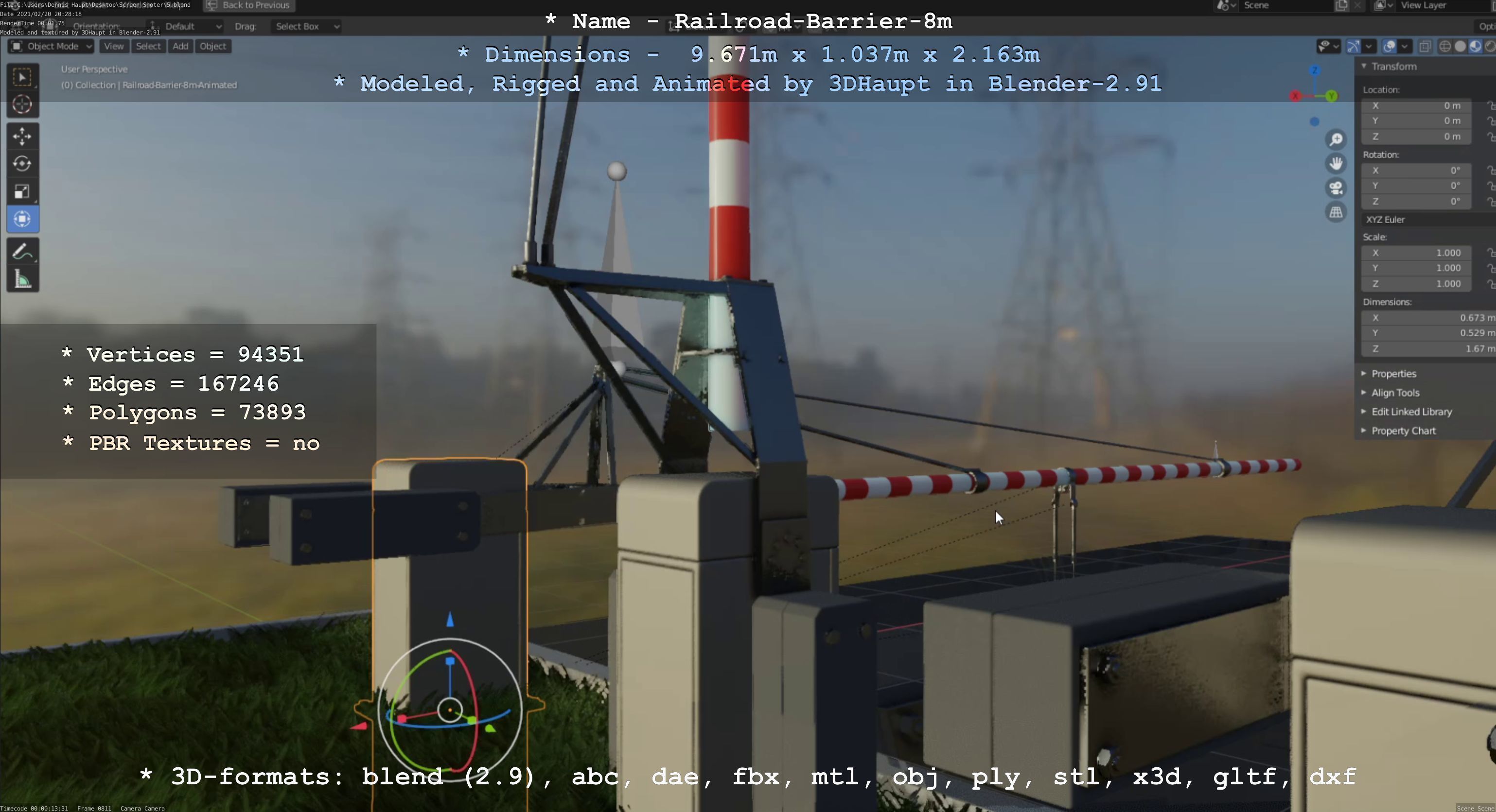 Railroad Barrier 8m High-Poly 3D model_80