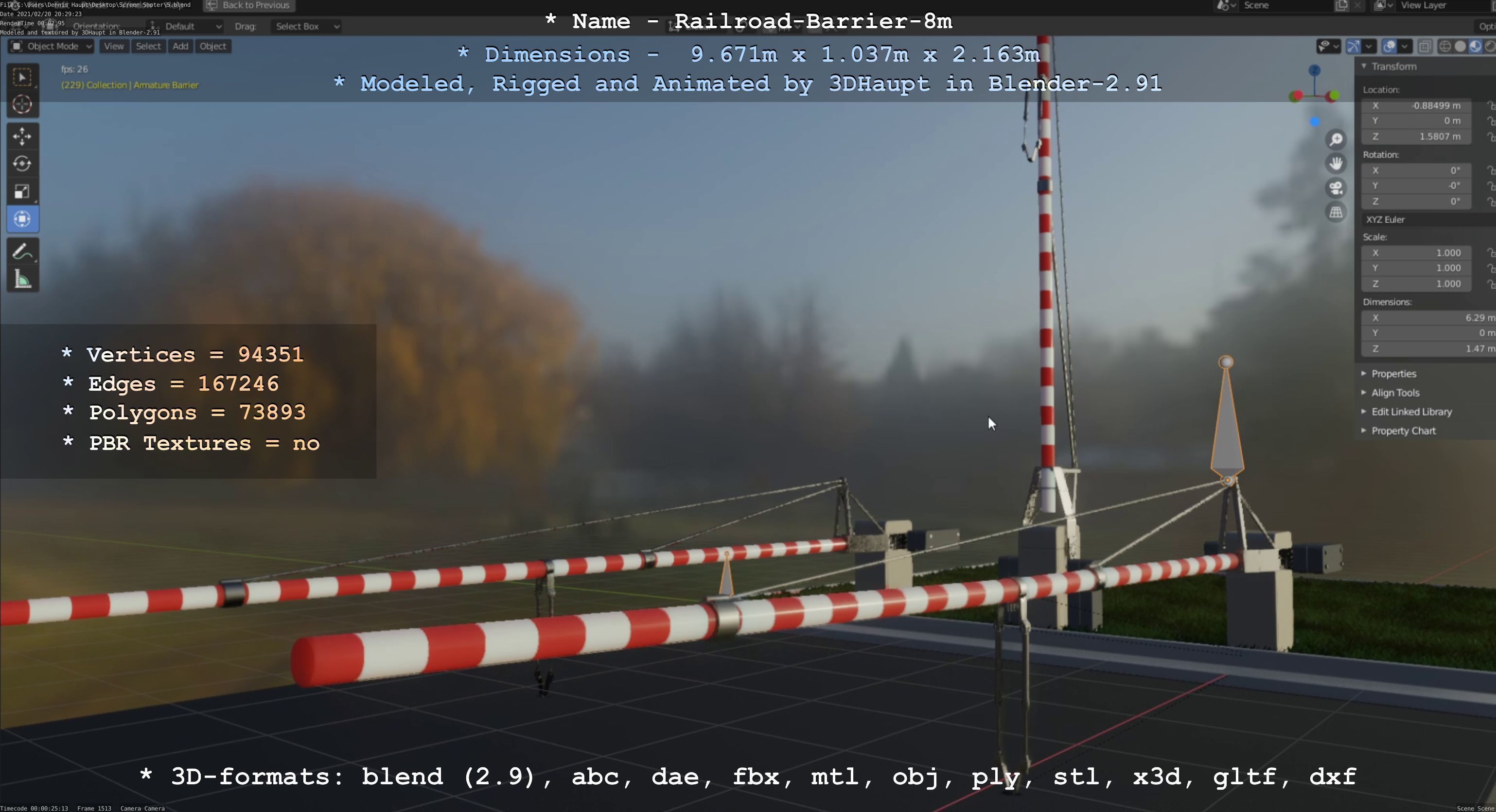 Railroad Barrier 8m High-Poly 3D model_91