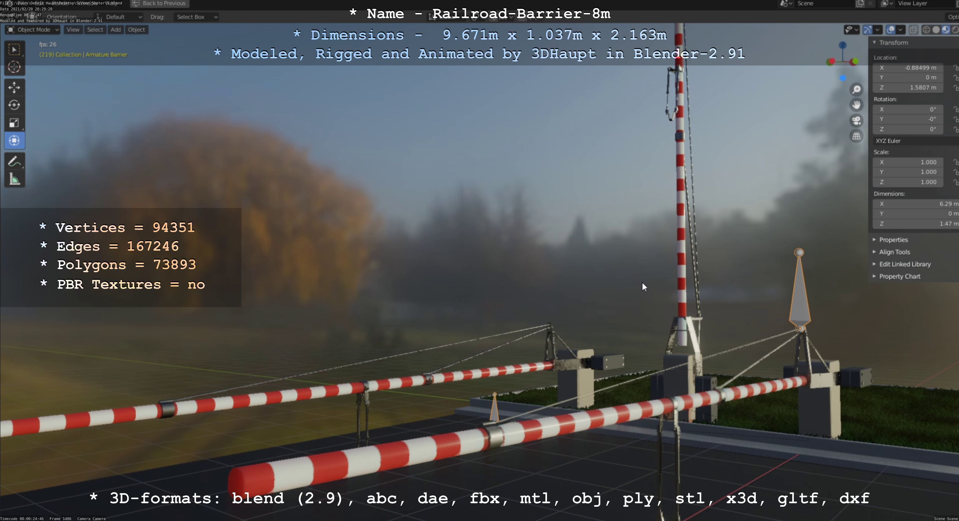 Railroad Barrier 8m High-Poly 3D model_90