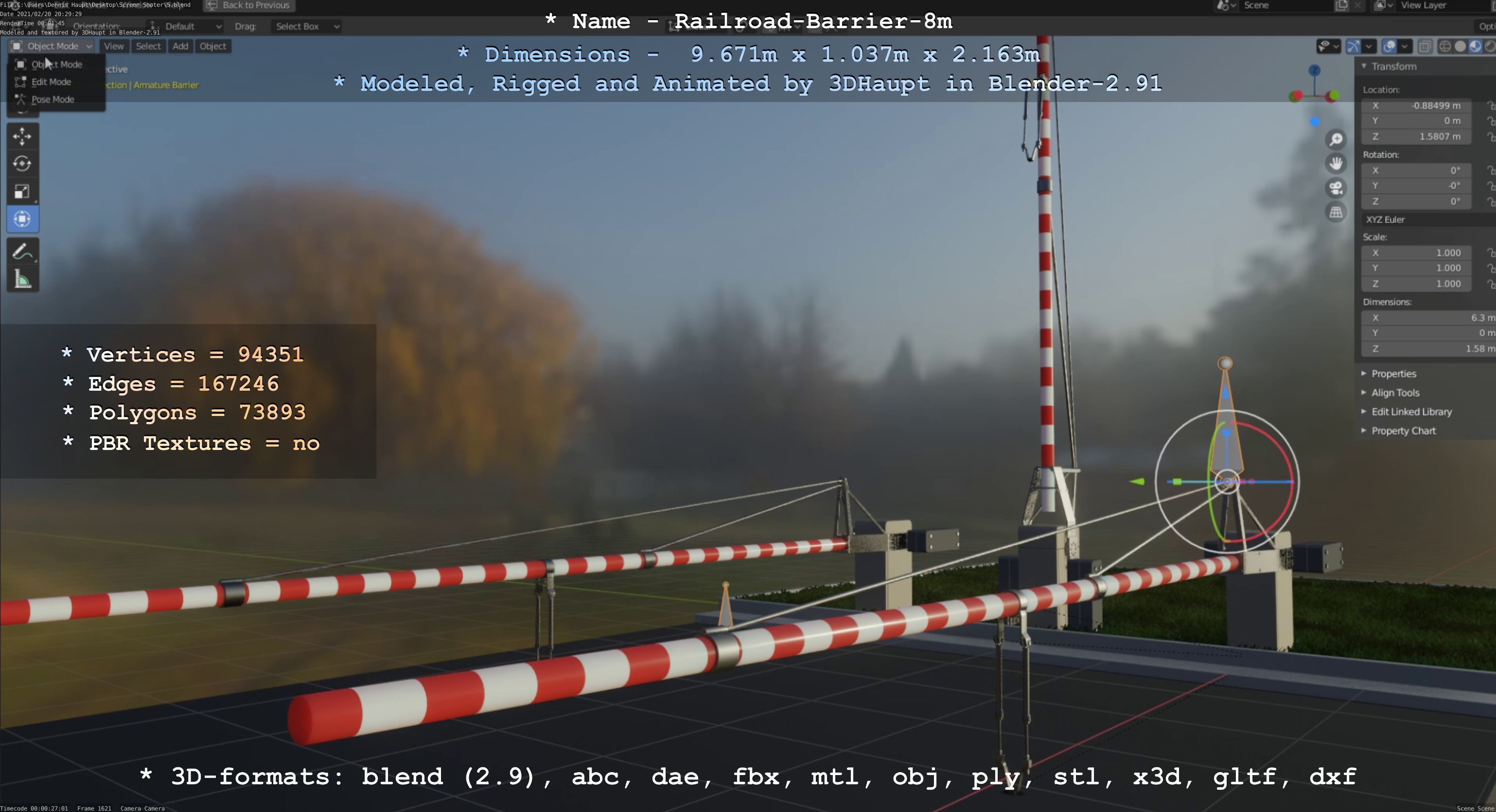 Railroad Barrier 8m High-Poly 3D model_95