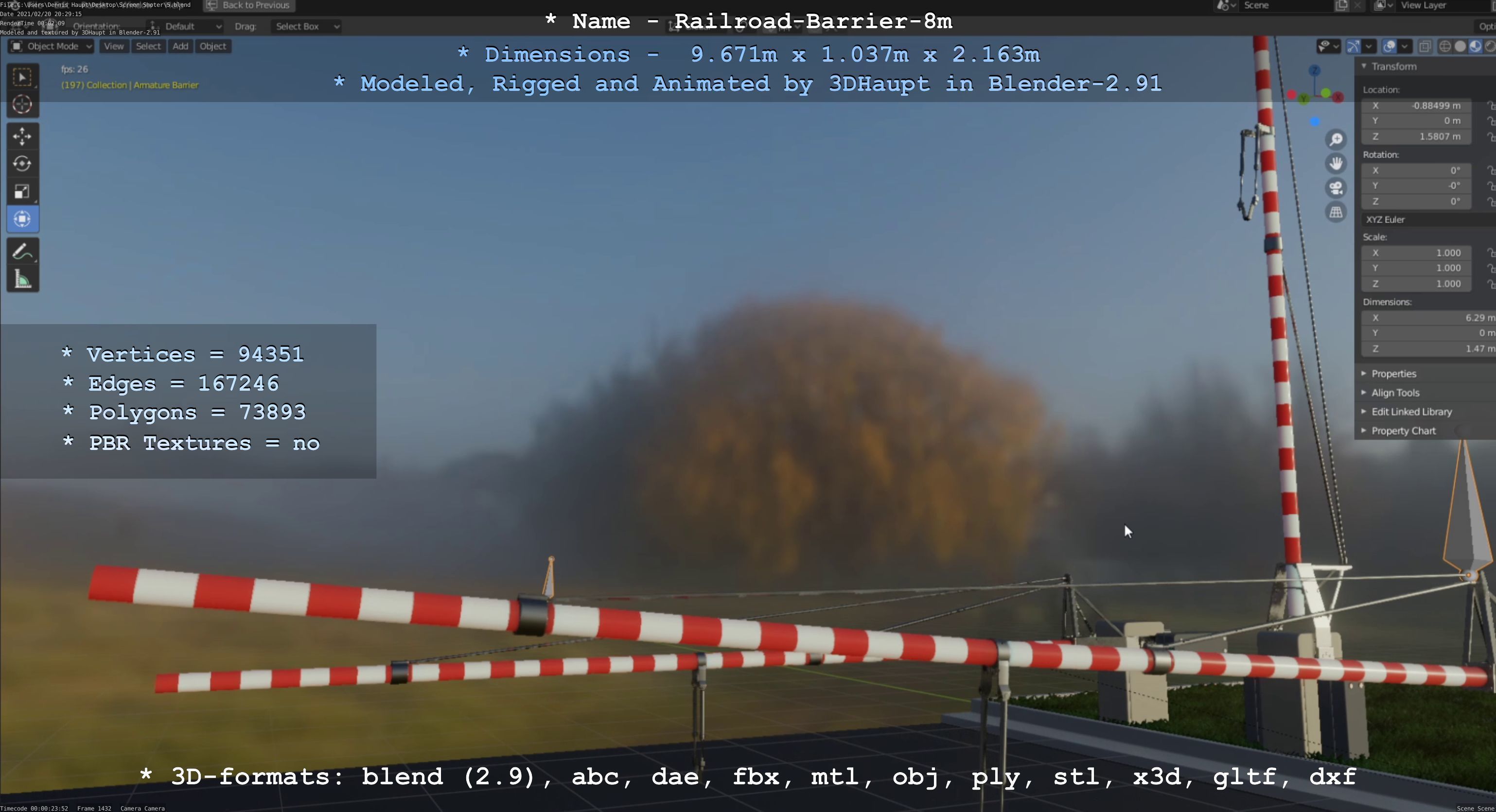 Railroad Barrier 8m High-Poly 3D model_88