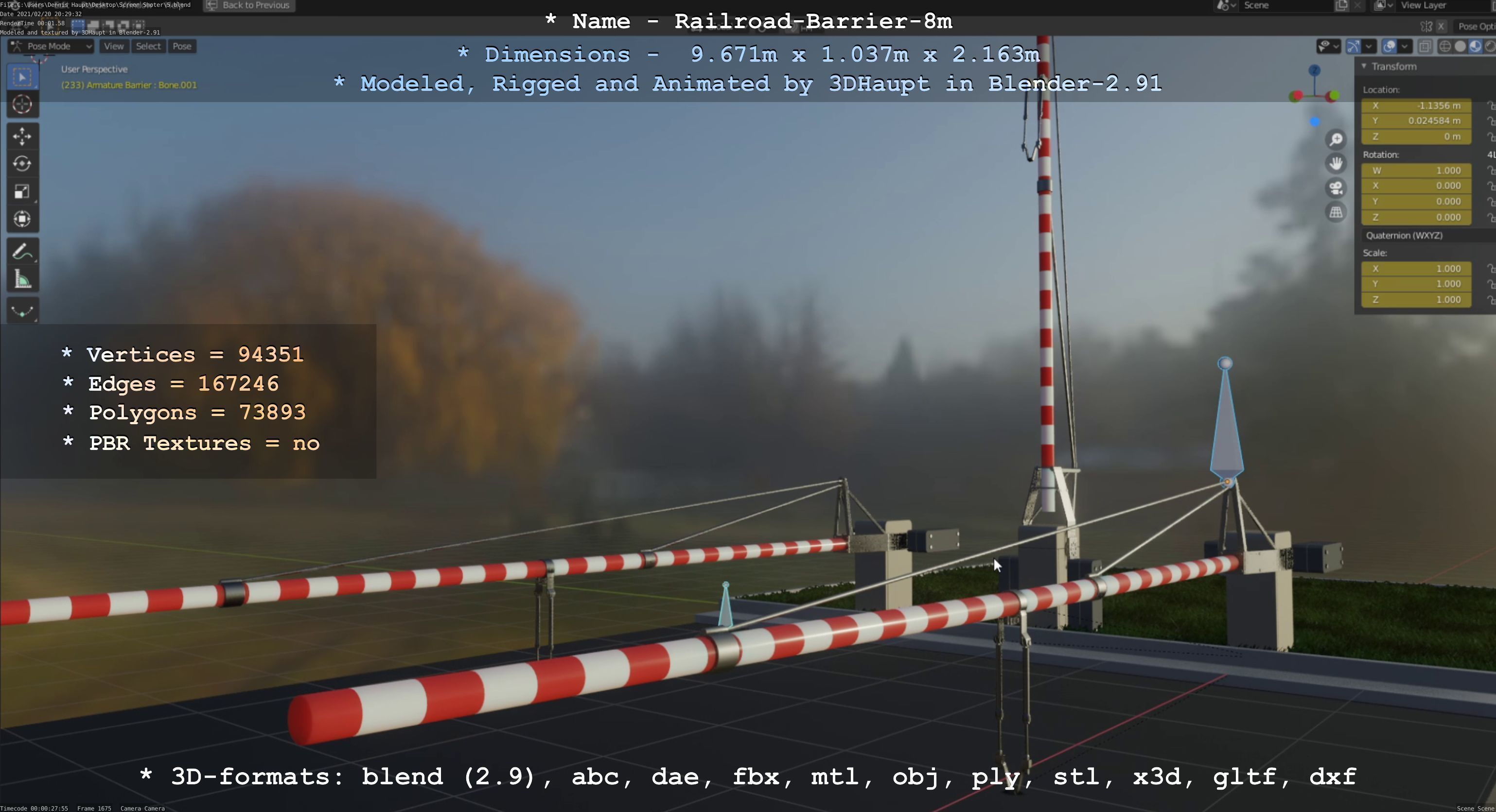 Railroad Barrier 8m High-Poly 3D model_98