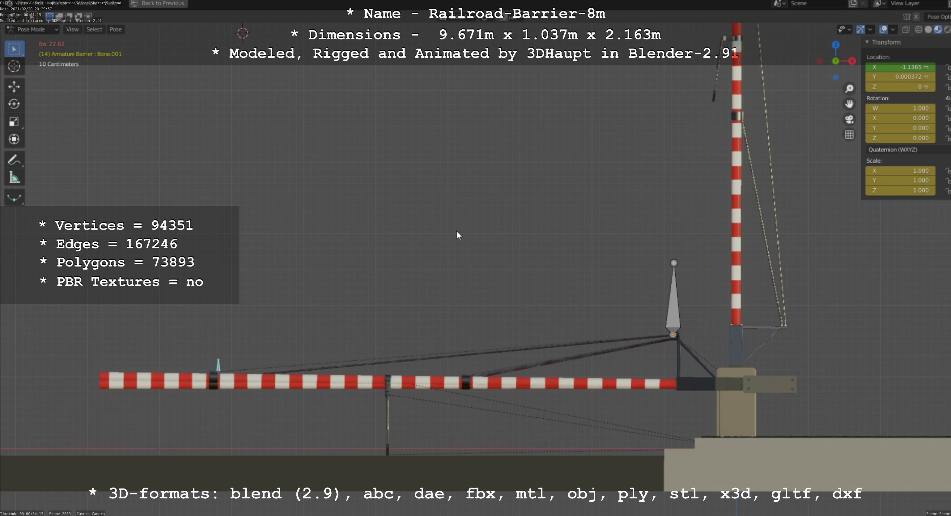 Railroad Barrier 8m High-Poly 3D model_100