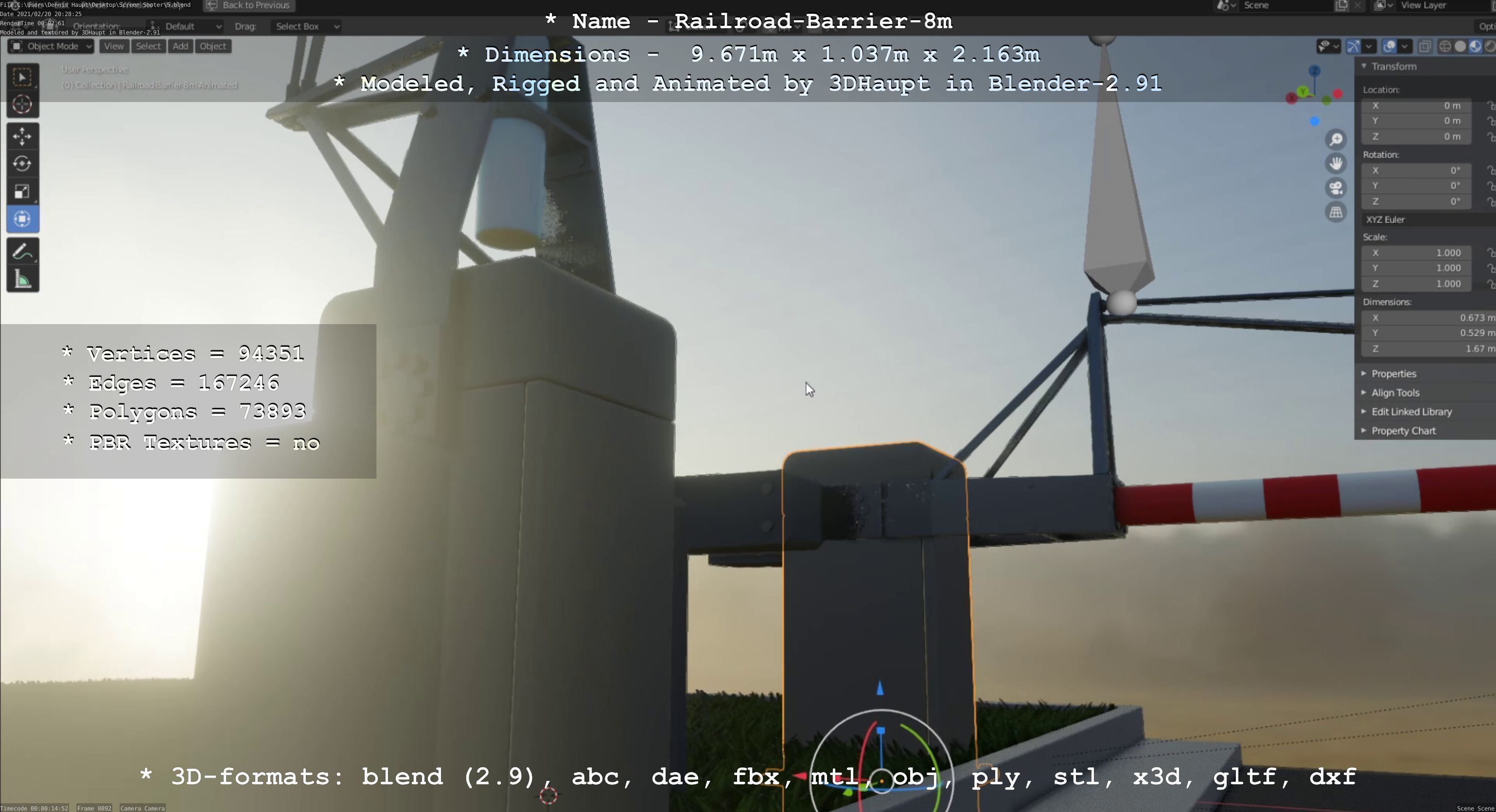 Railroad Barrier 8m High-Poly 3D model_83