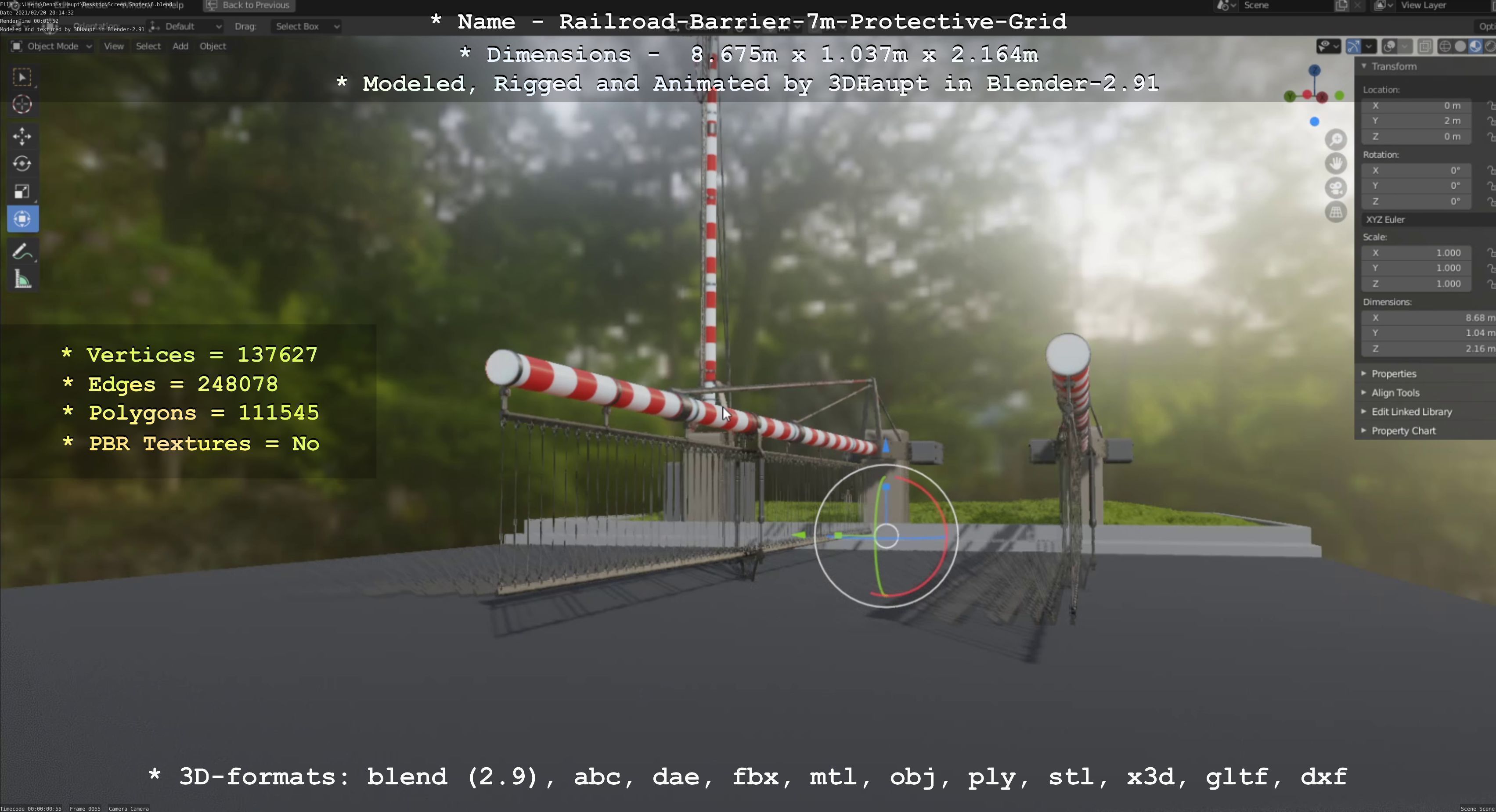 Railroad Barrier 7m Protective Grid High-Poly 3D model_98