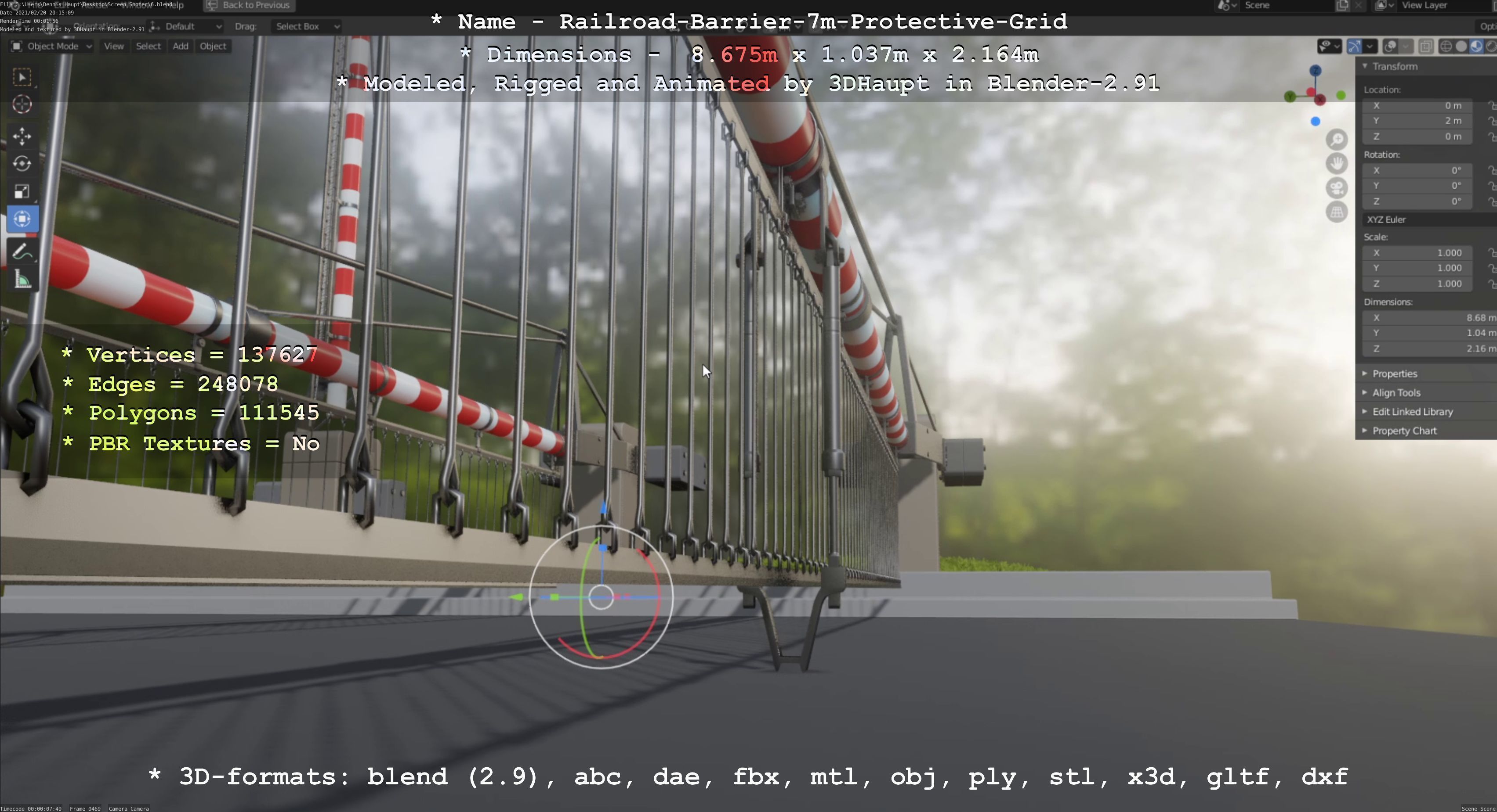 Railroad Barrier 7m Protective Grid High-Poly 3D model_111