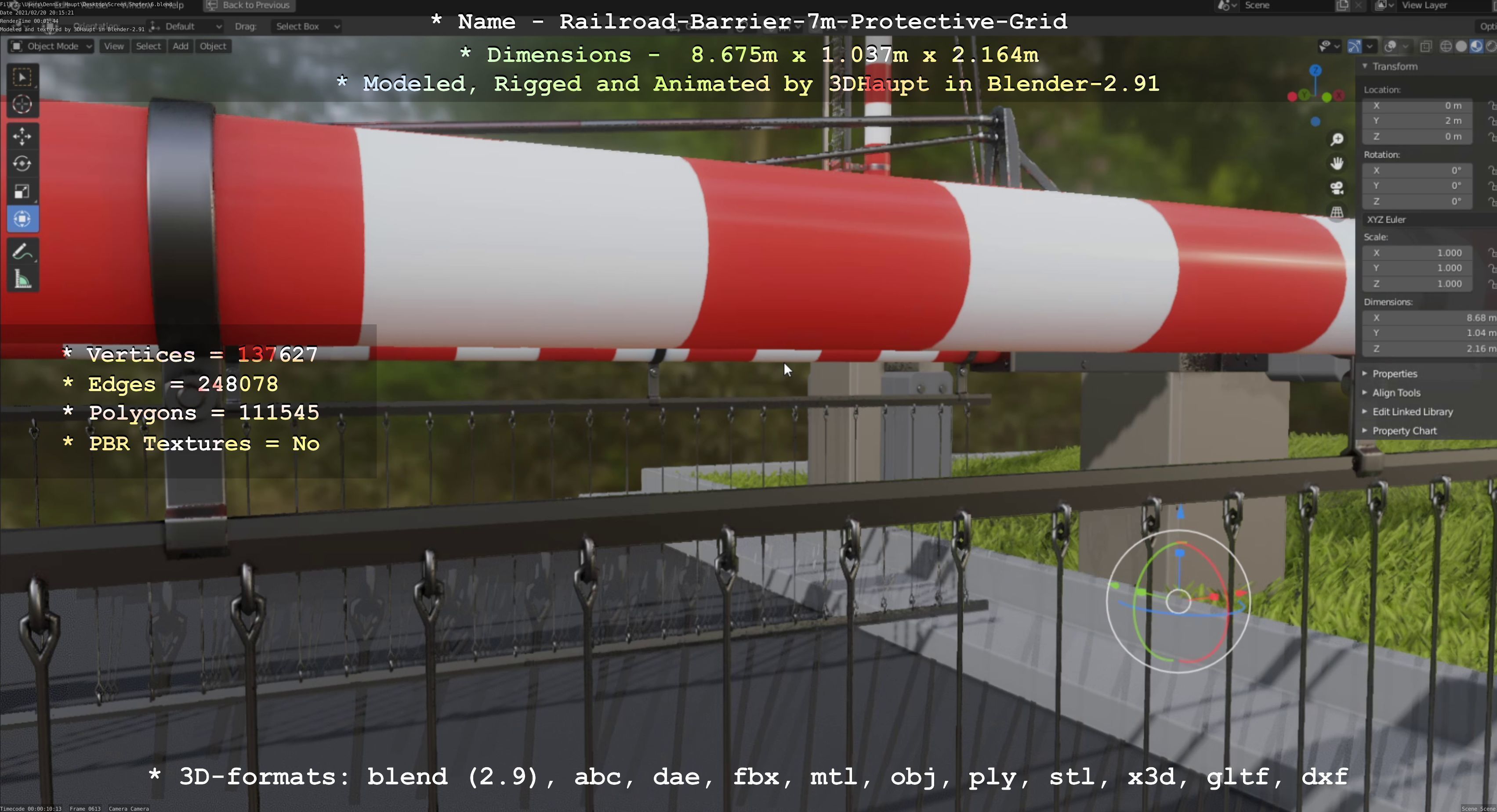 Railroad Barrier 7m Protective Grid High-Poly 3D model_121