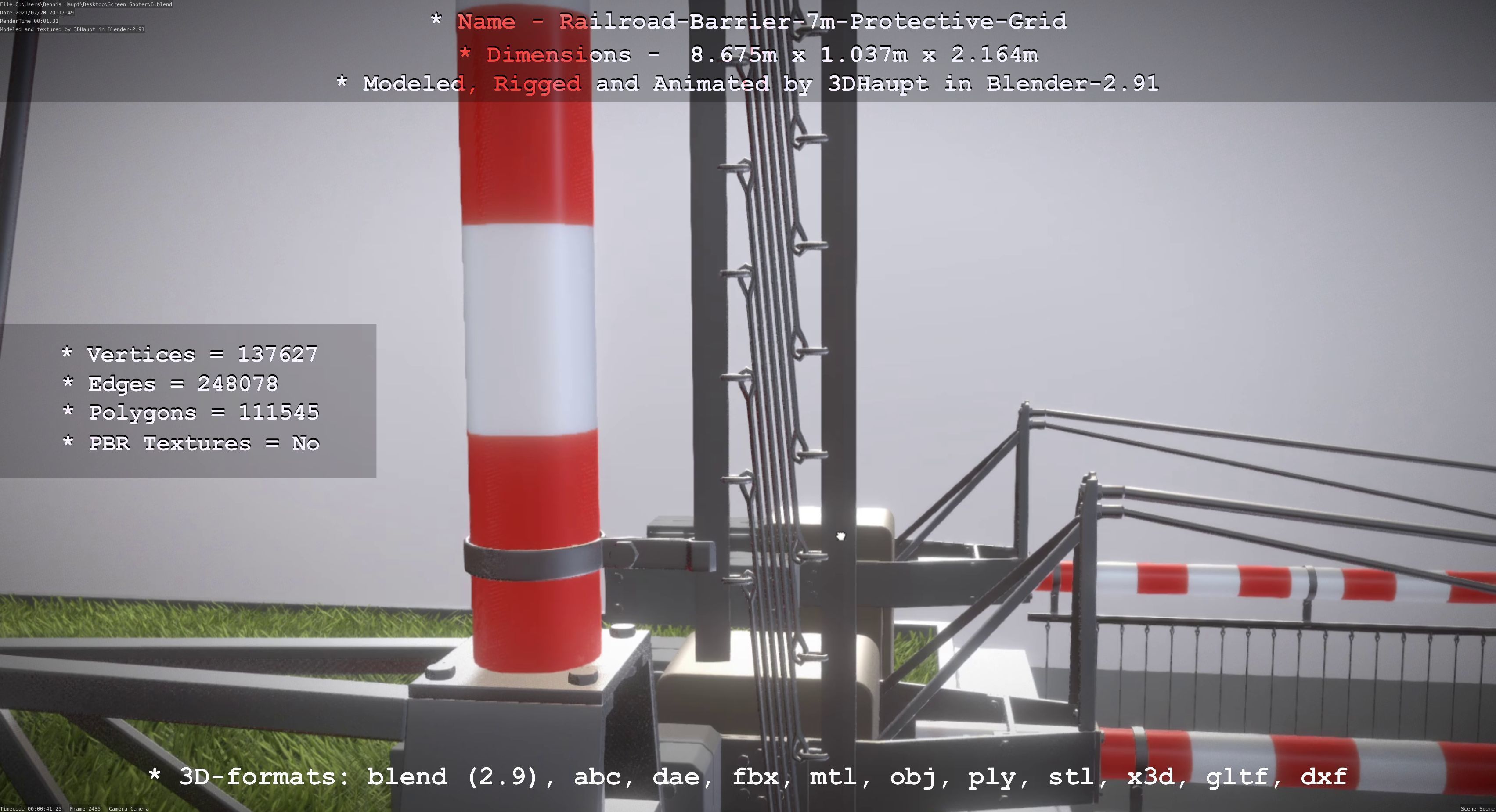 Railroad Barrier 7m Protective Grid High-Poly 3D model_51