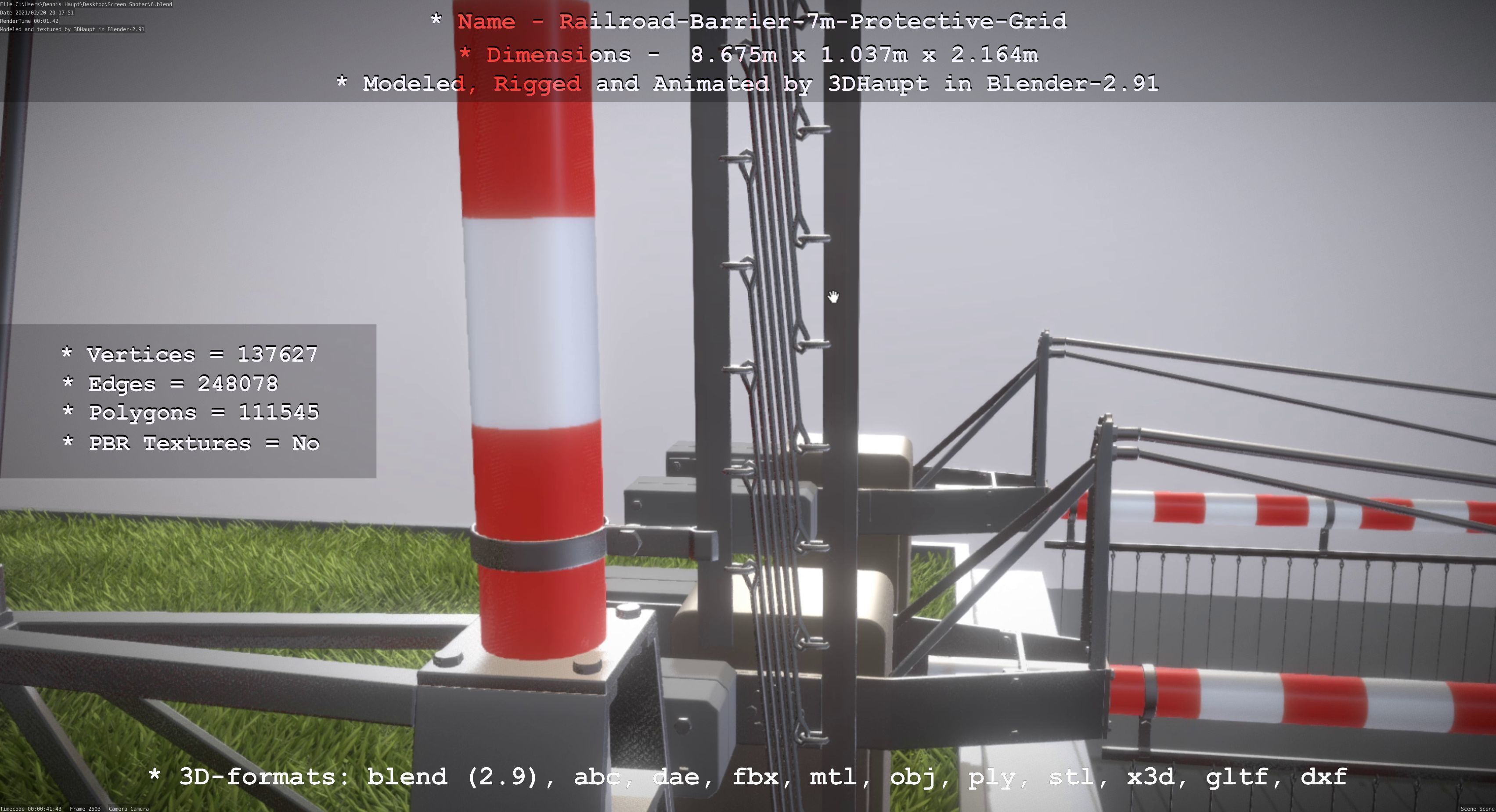 Railroad Barrier 7m Protective Grid High-Poly 3D model_47