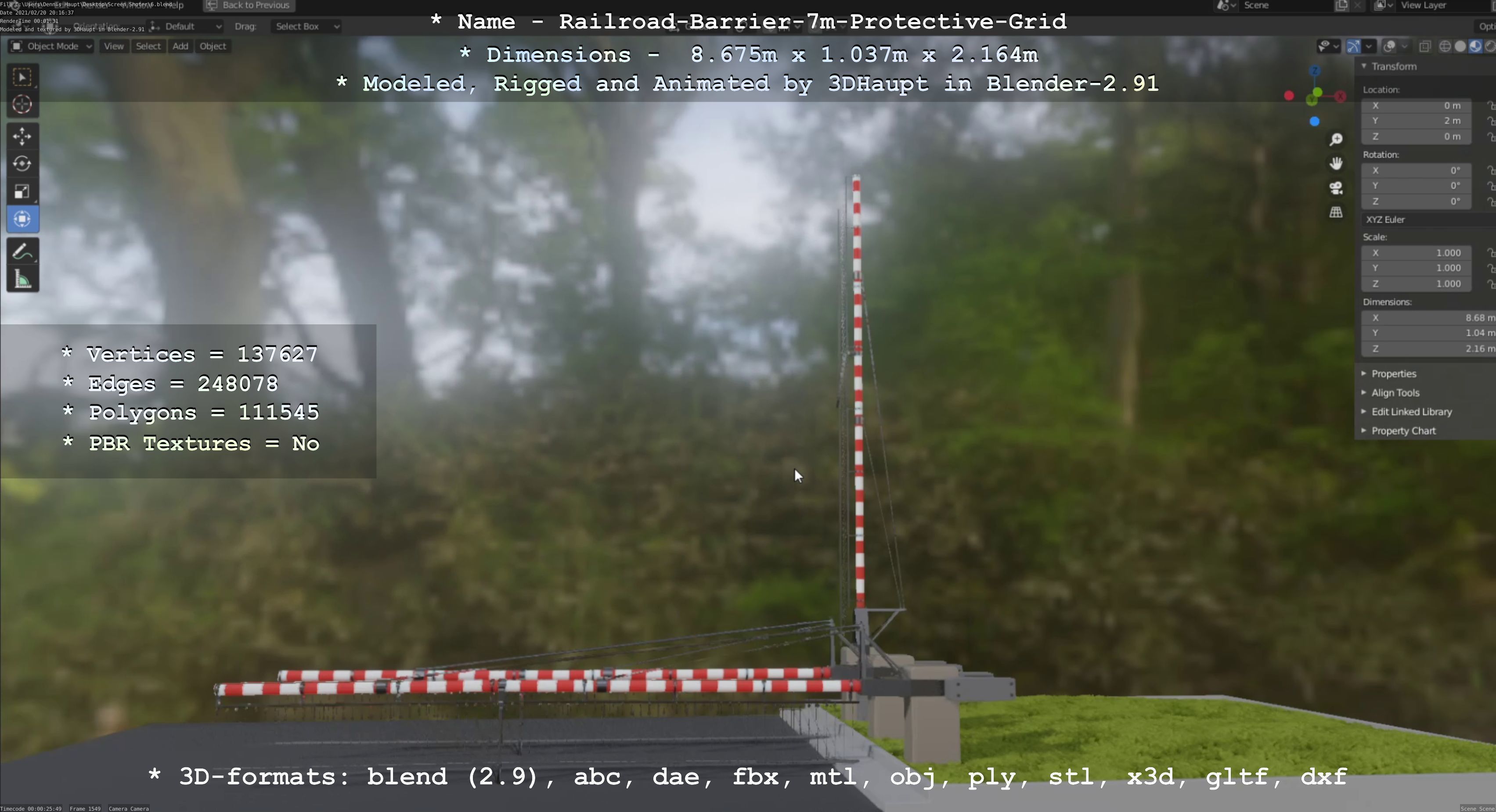 Railroad Barrier 7m Protective Grid High-Poly 3D model_36