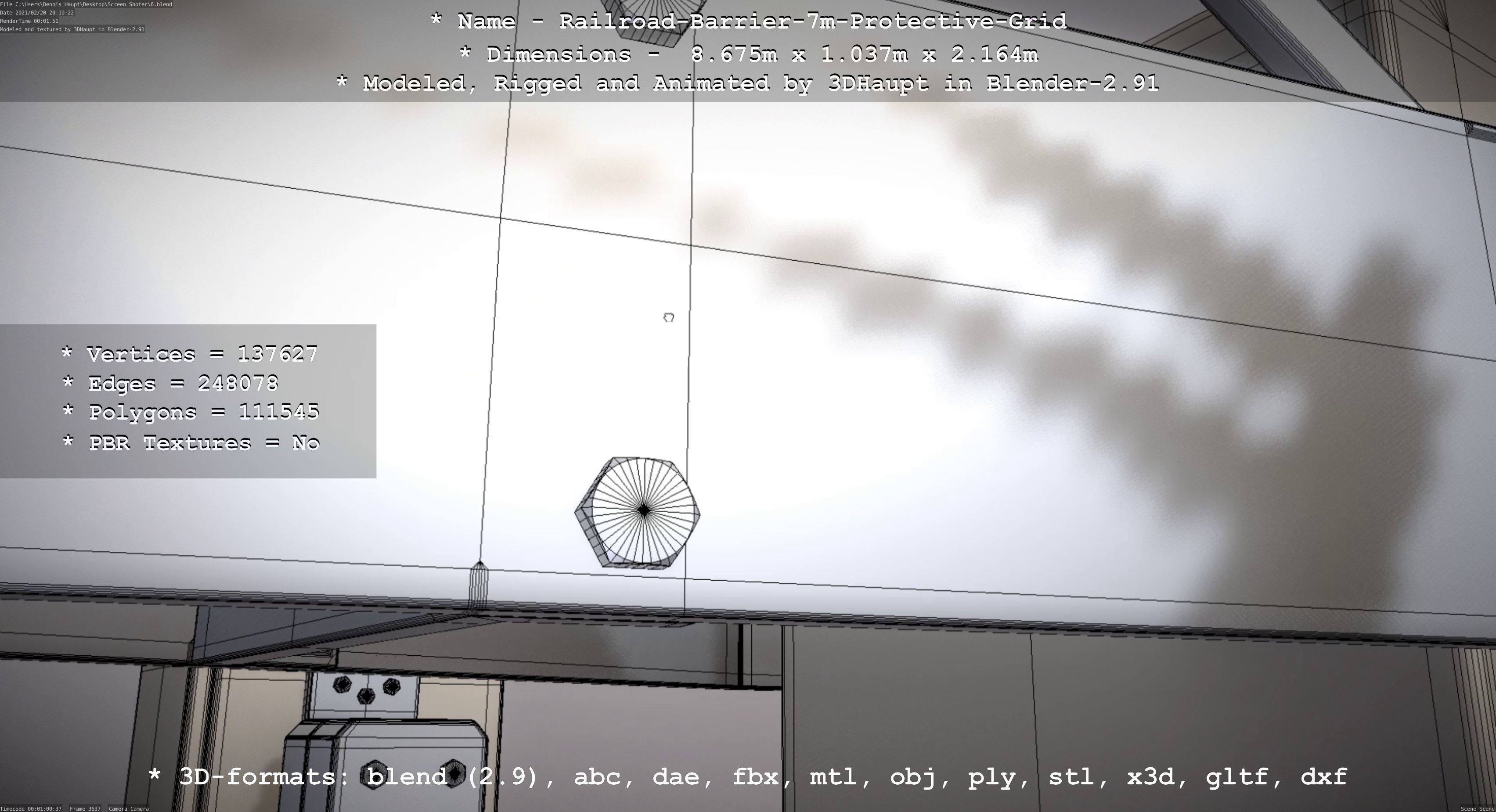 Railroad Barrier 7m Protective Grid High-Poly 3D model_70