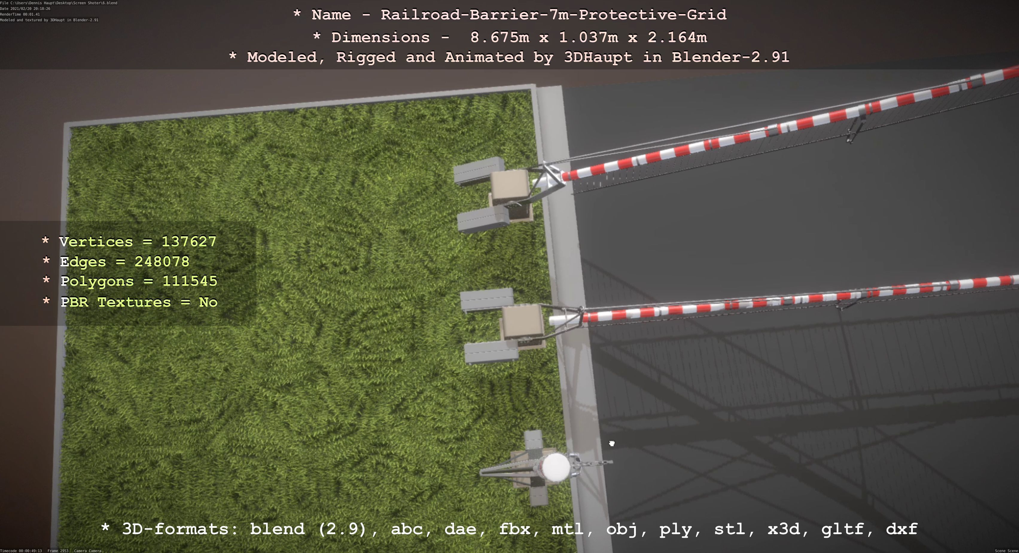 Railroad Barrier 7m Protective Grid High-Poly 3D model_59