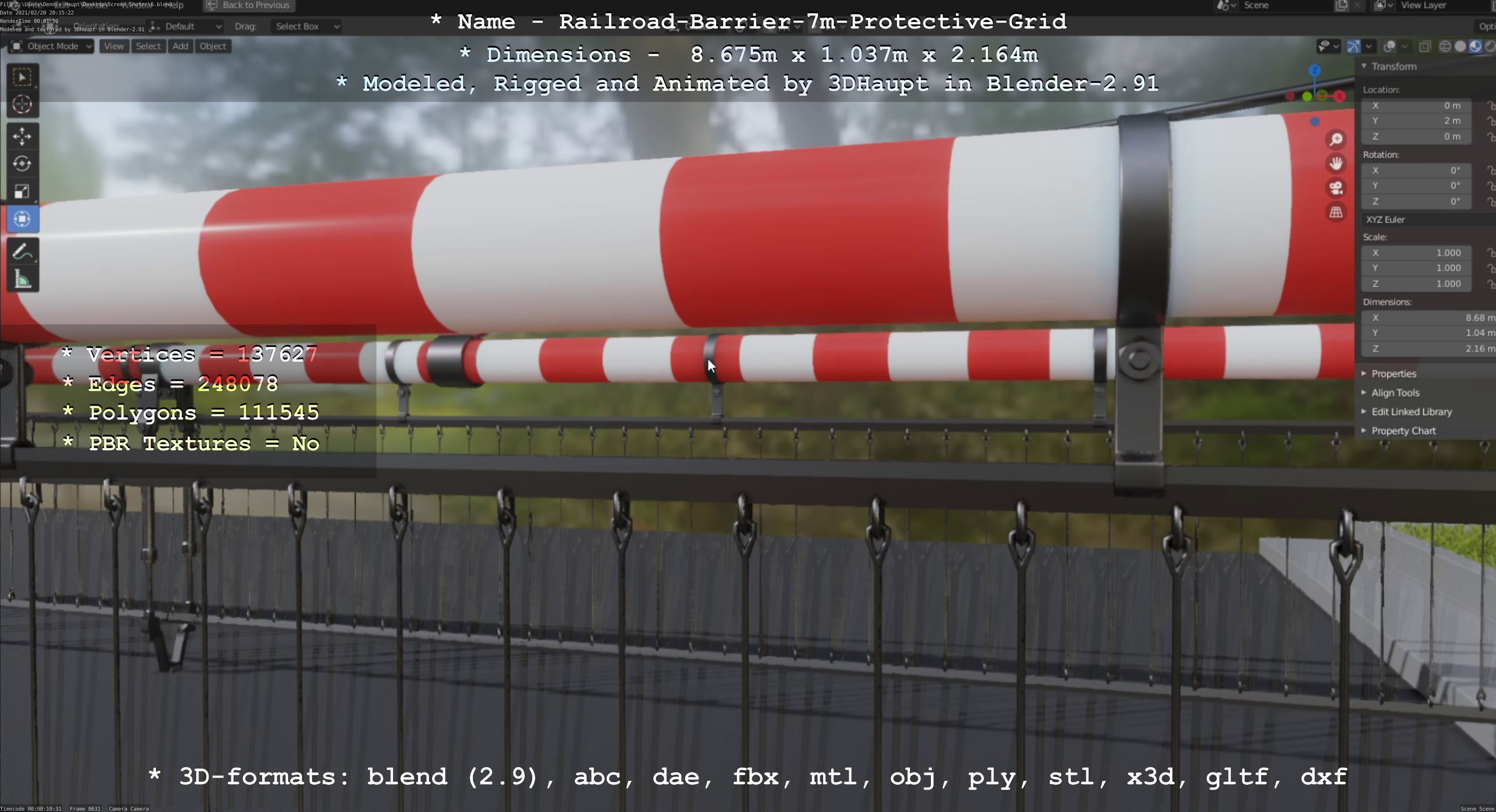 Railroad Barrier 7m Protective Grid High-Poly 3D model_118