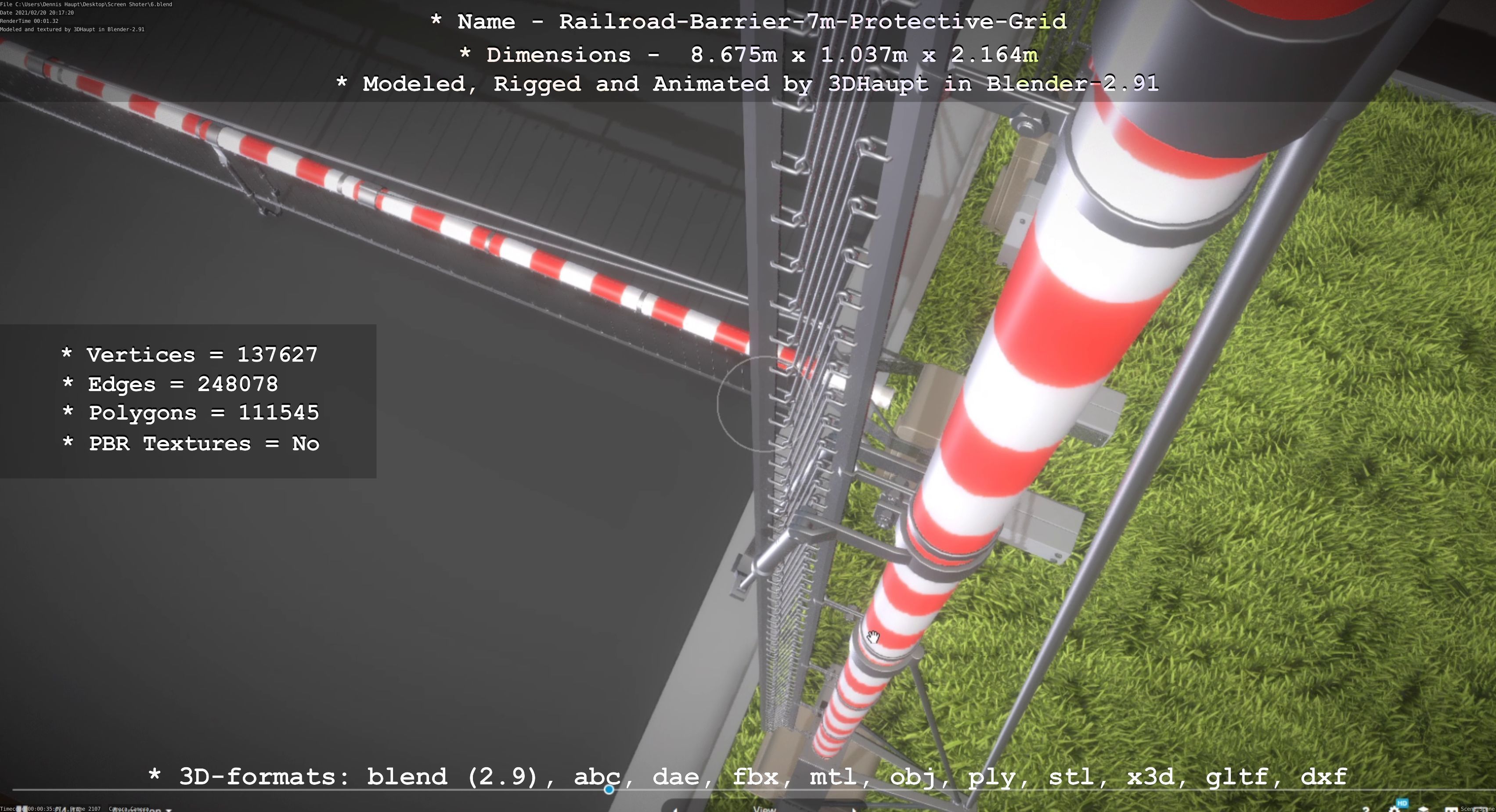 Railroad Barrier 7m Protective Grid High-Poly 3D model_30