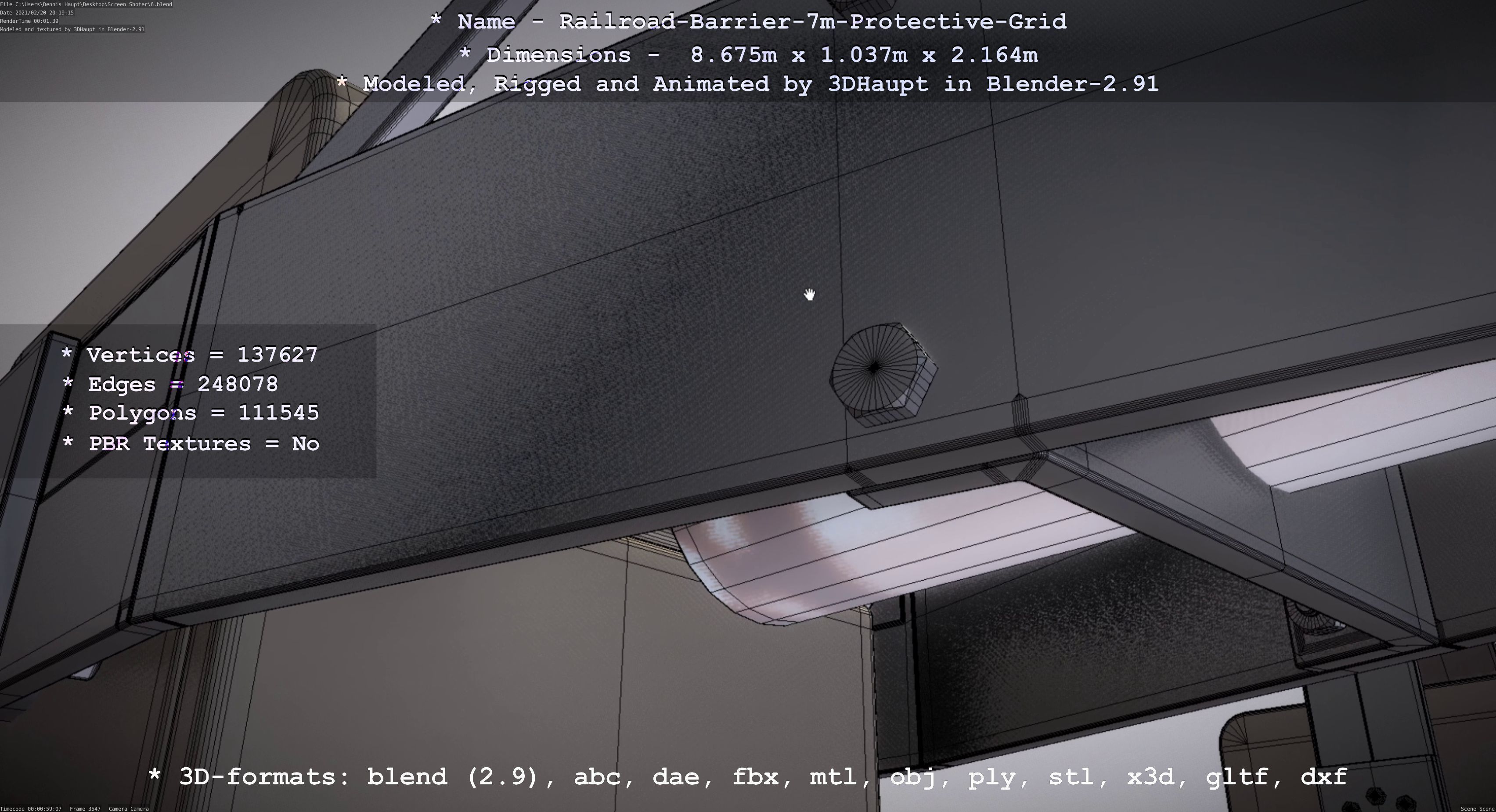 Railroad Barrier 7m Protective Grid High-Poly 3D model_74