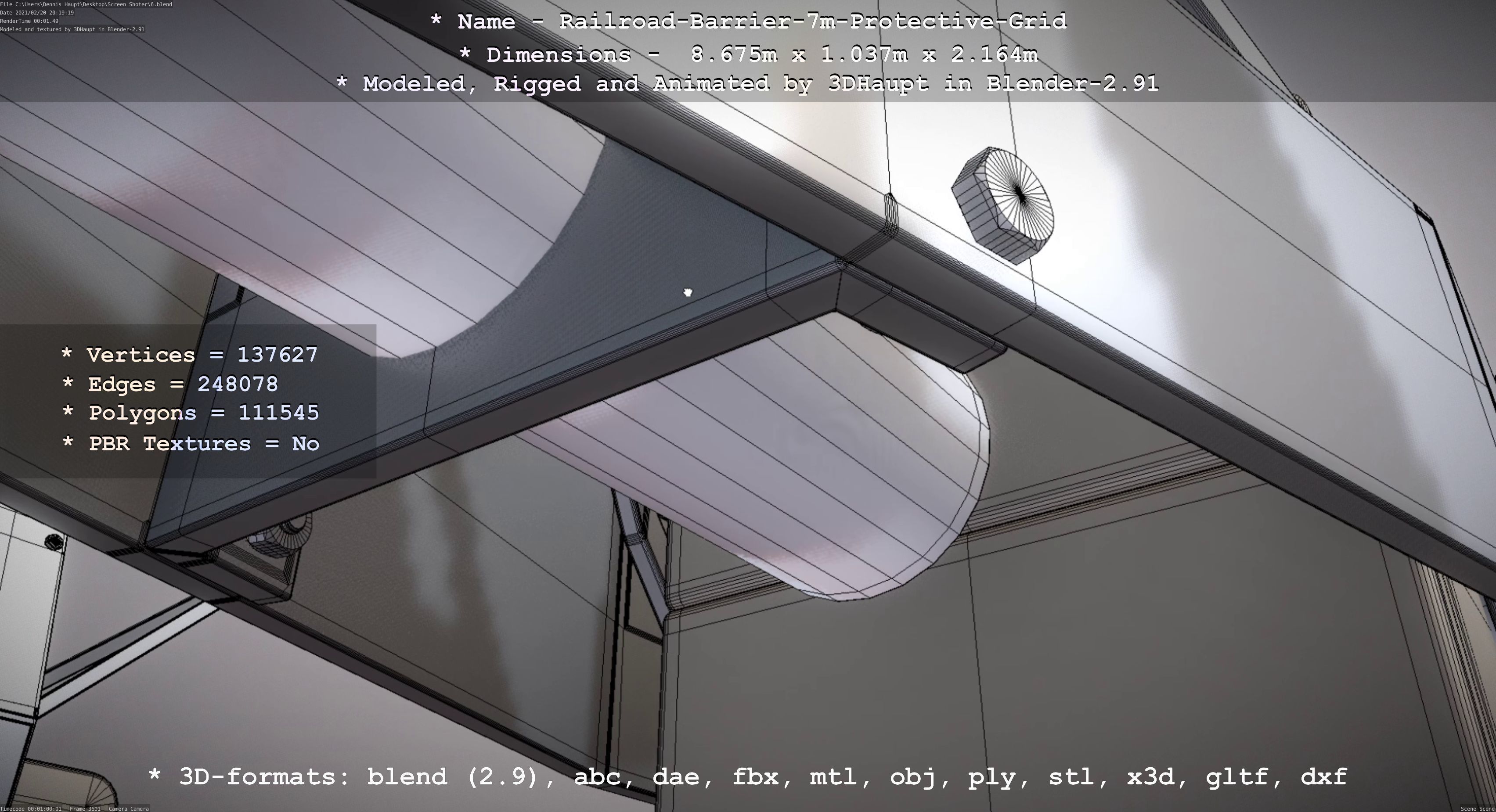 Railroad Barrier 7m Protective Grid High-Poly 3D model_71