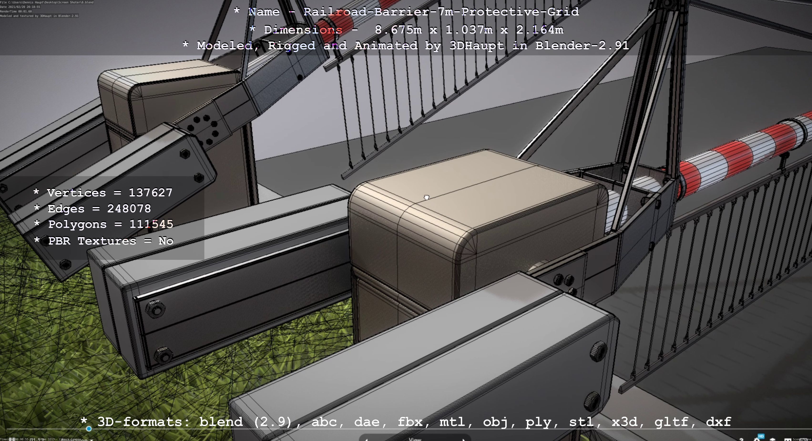 Railroad Barrier 7m Protective Grid High-Poly 3D model_5