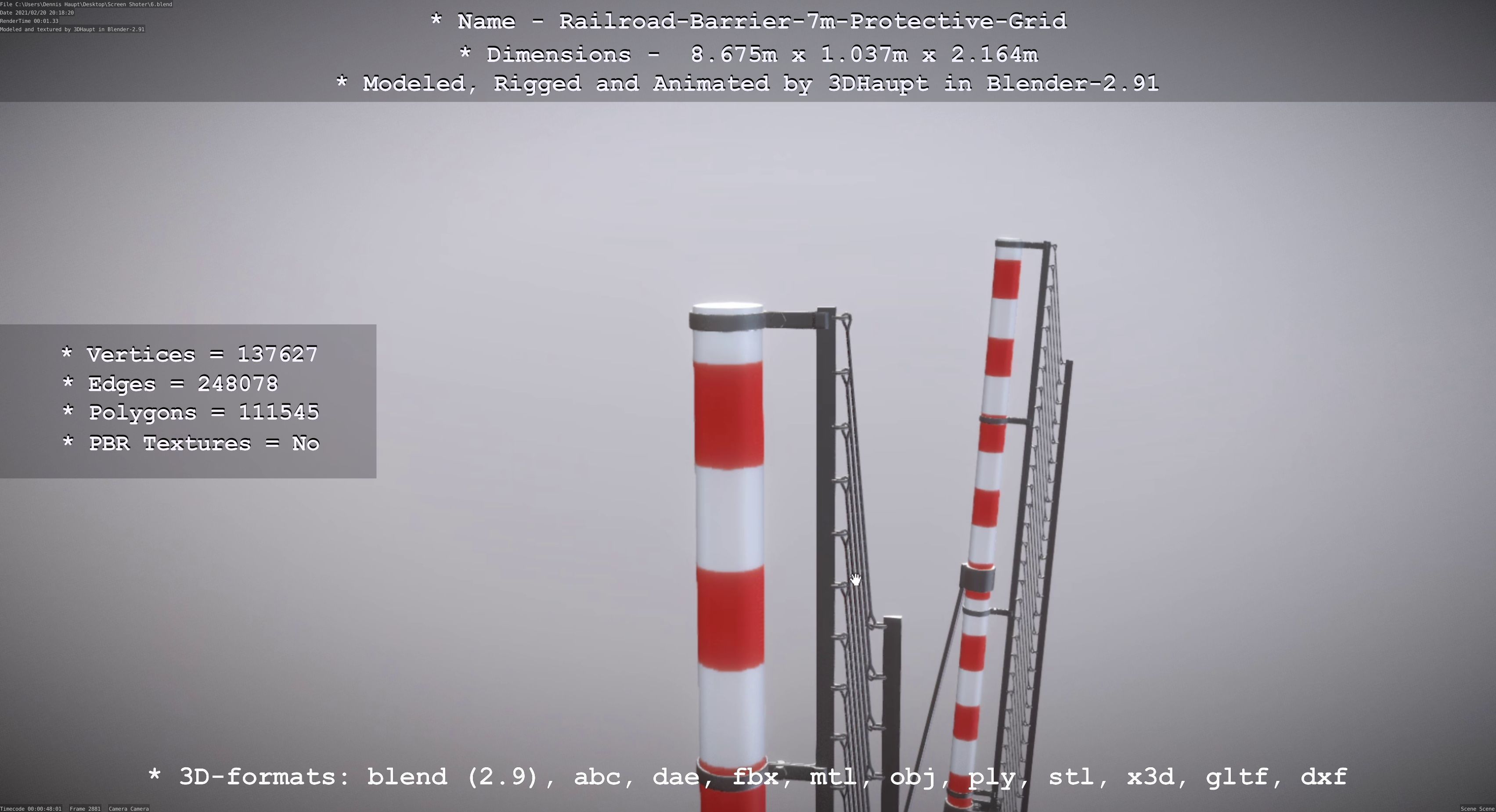 Railroad Barrier 7m Protective Grid High-Poly 3D model_49
