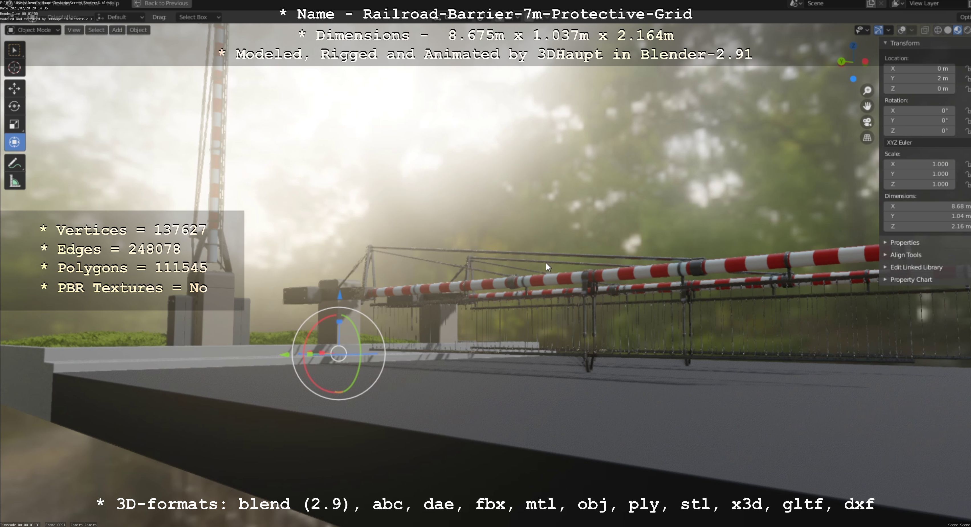 Railroad Barrier 7m Protective Grid High-Poly 3D model_104