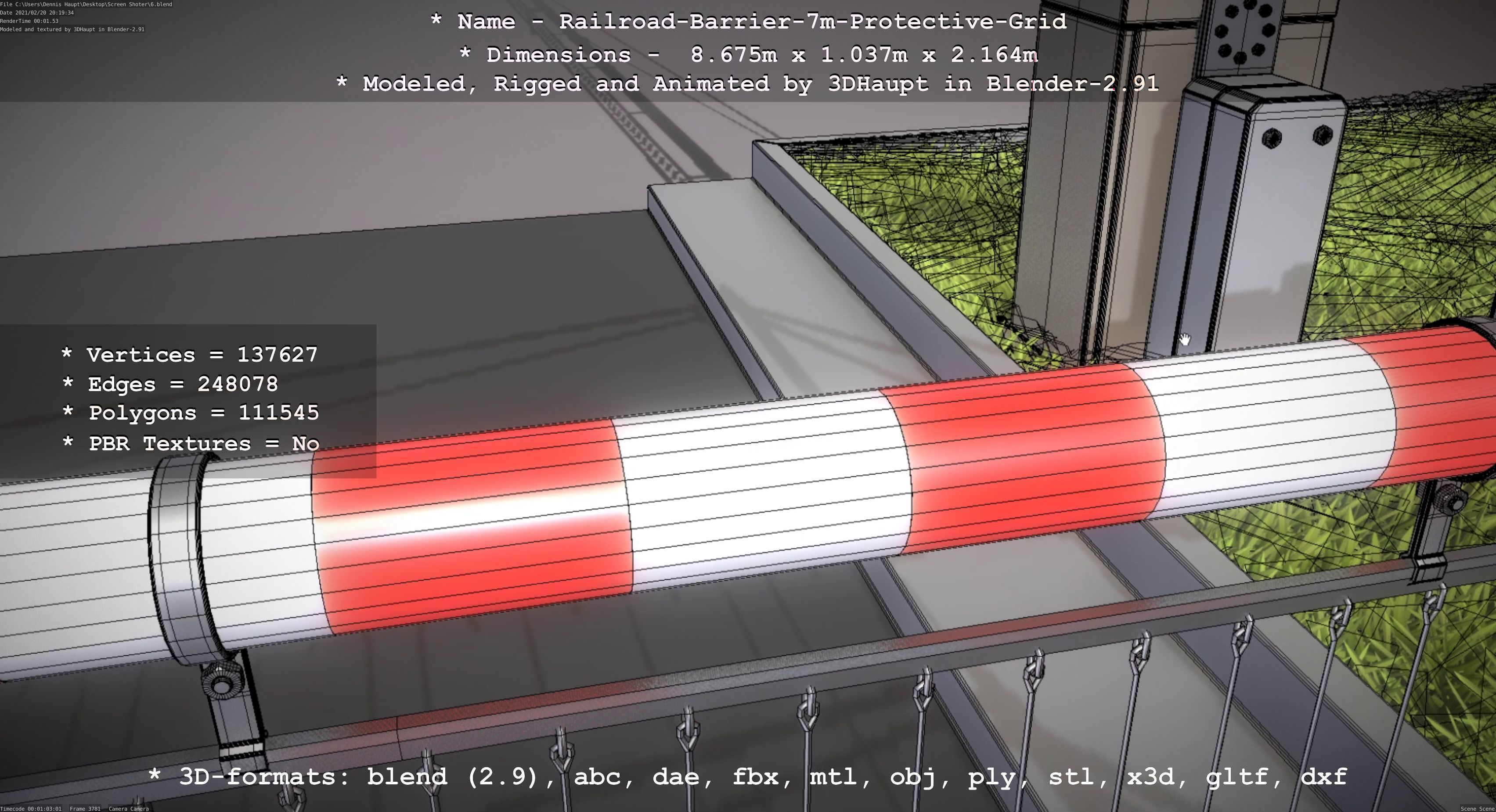 Railroad Barrier 7m Protective Grid High-Poly 3D model_80