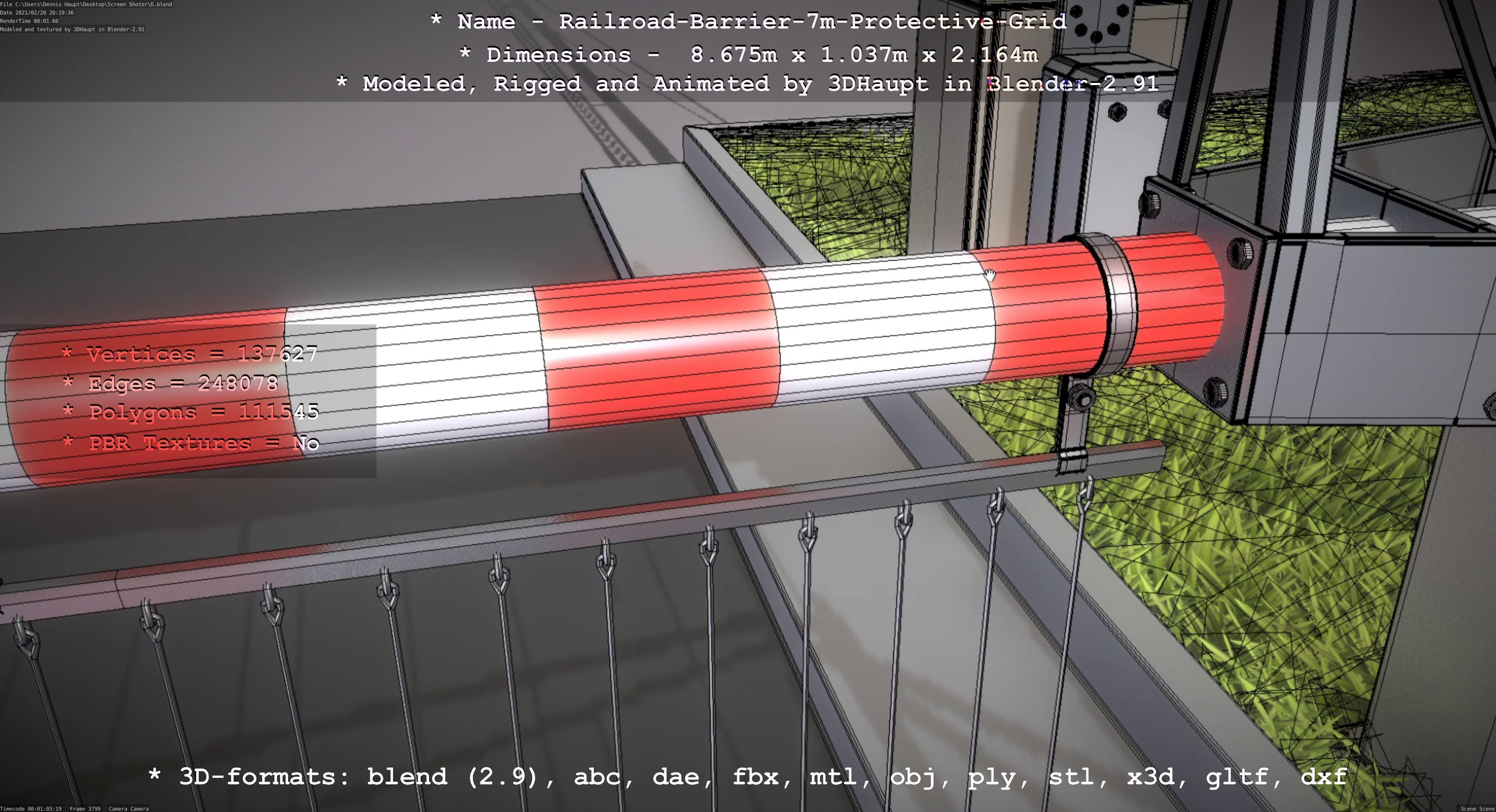 Railroad Barrier 7m Protective Grid High-Poly 3D model_72