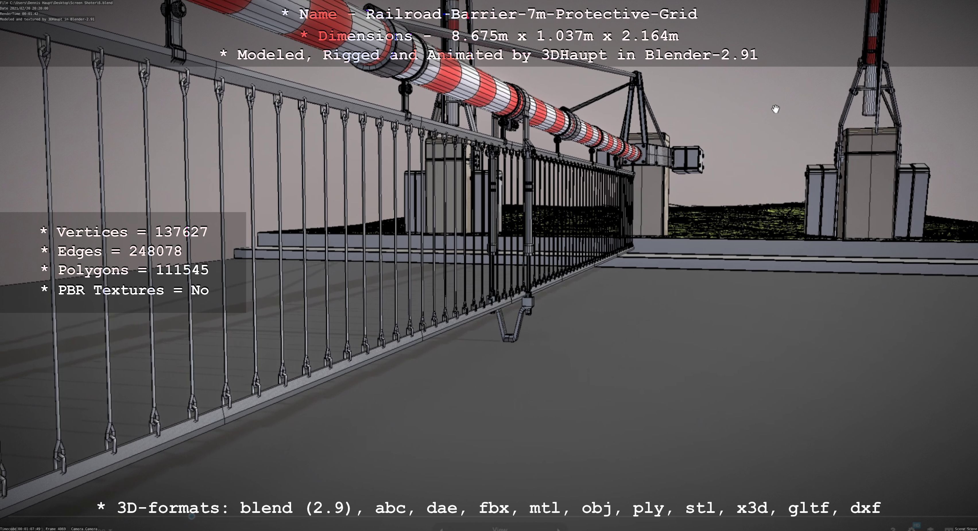 Railroad Barrier 7m Protective Grid High-Poly 3D model_76