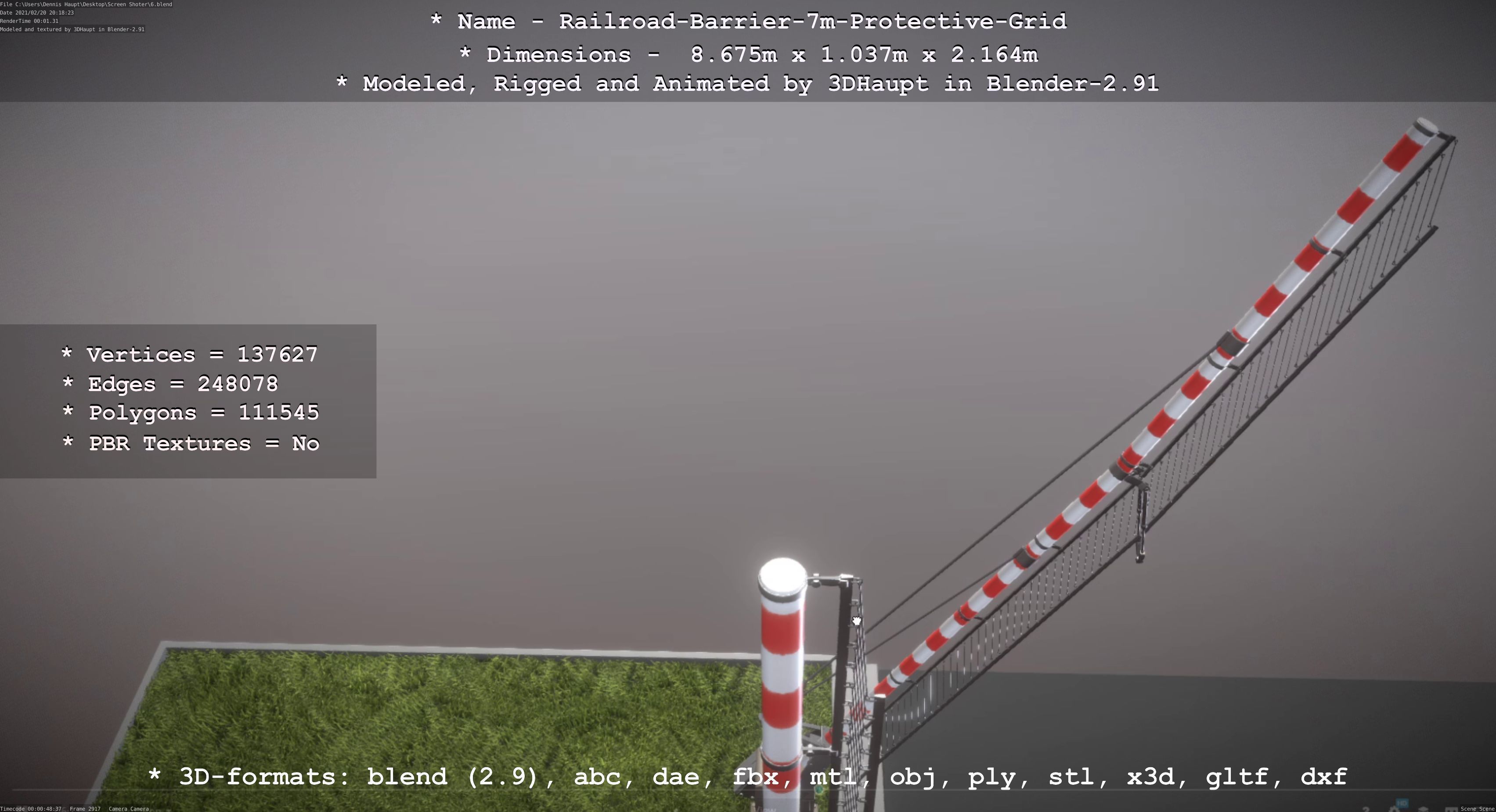 Railroad Barrier 7m Protective Grid High-Poly 3D model_61