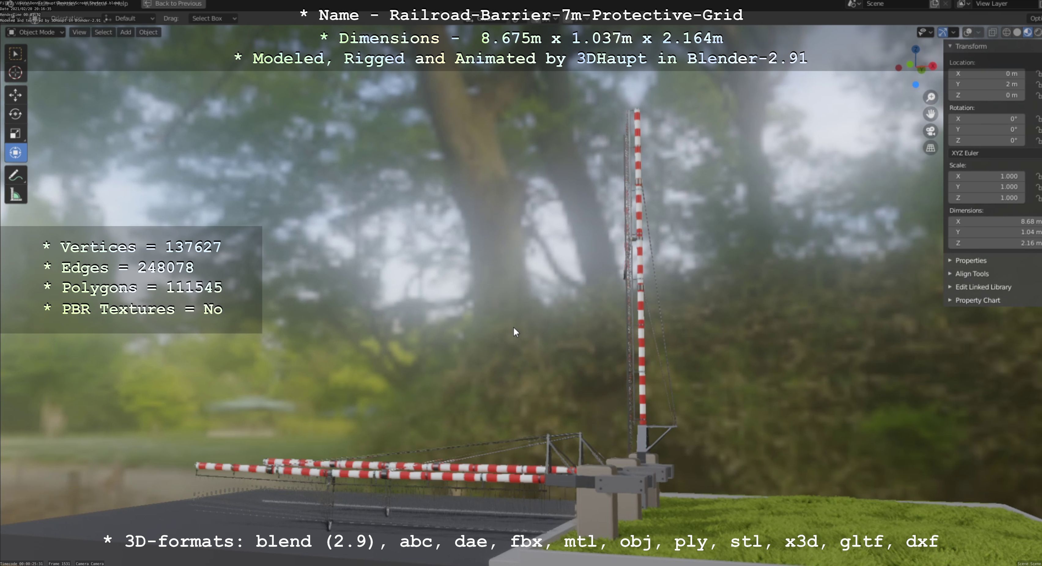 Railroad Barrier 7m Protective Grid High-Poly 3D model_33