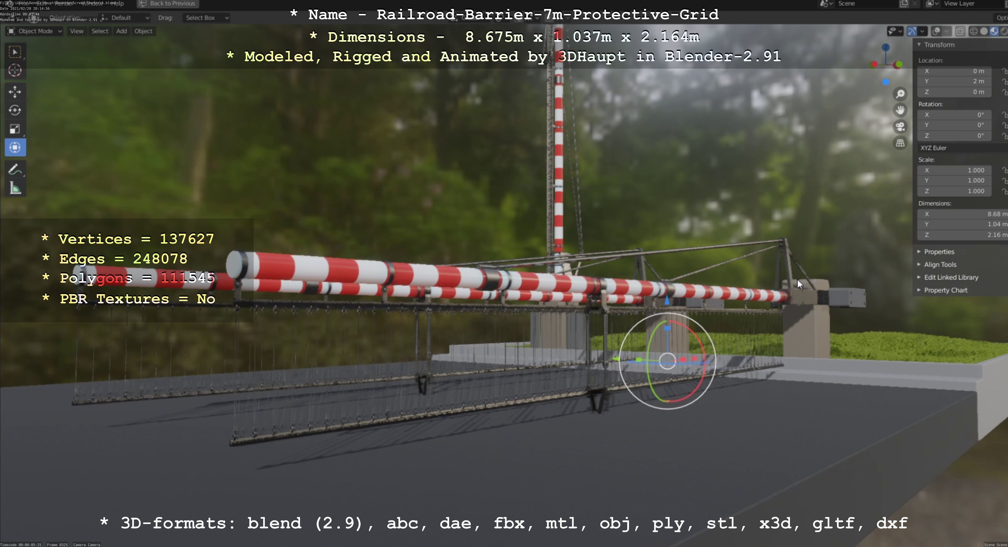 Railroad Barrier 7m Protective Grid High-Poly 3D model_18