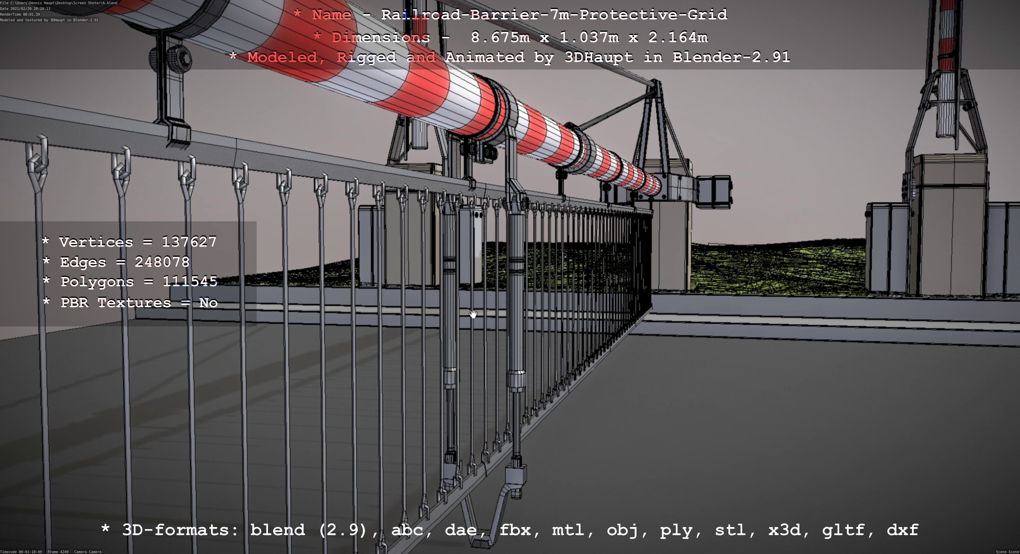 Railroad Barrier 7m Protective Grid High-Poly 3D model_84