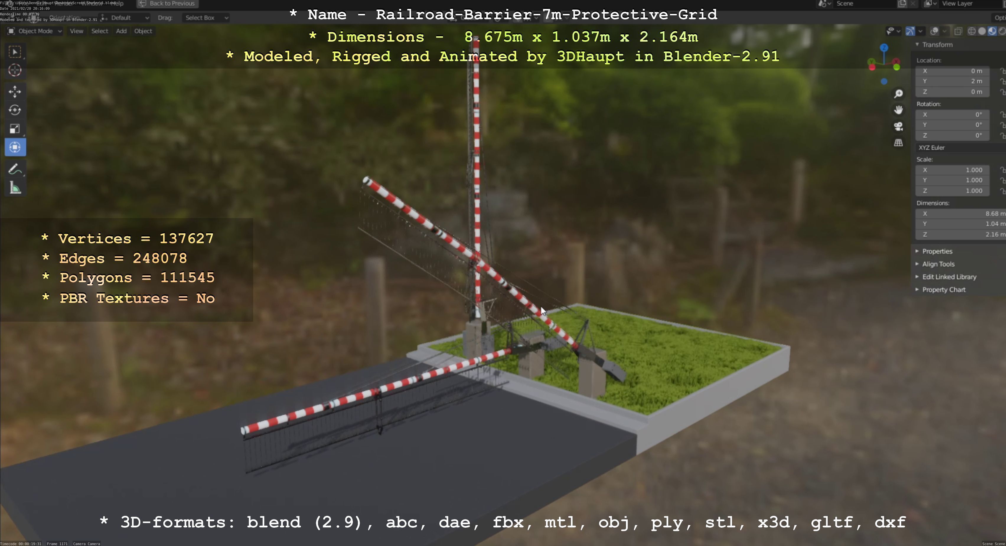 Railroad Barrier 7m Protective Grid High-Poly 3D model_130