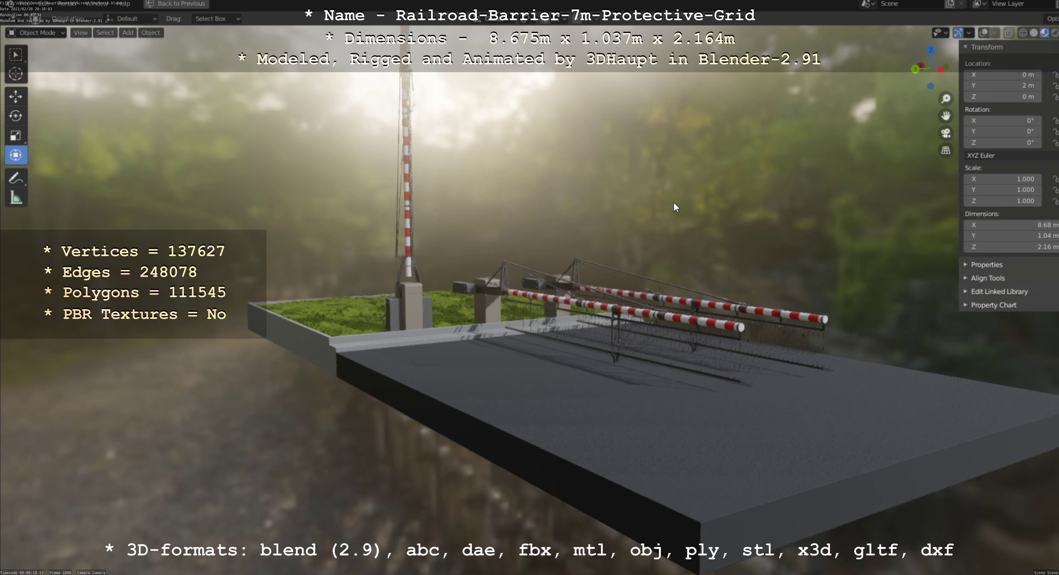 Railroad Barrier 7m Protective Grid High-Poly 3D model_126