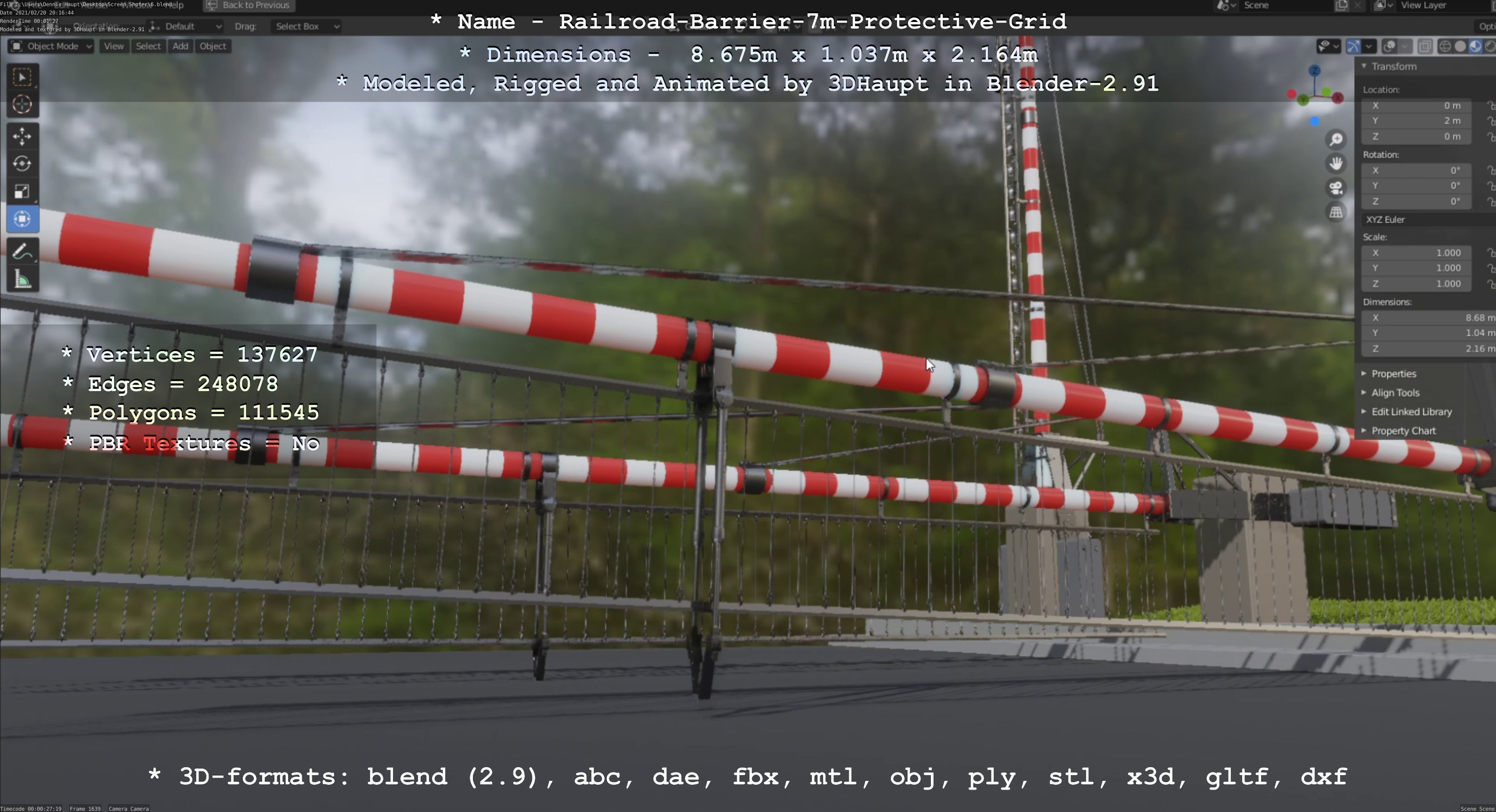 Railroad Barrier 7m Protective Grid High-Poly 3D model_55