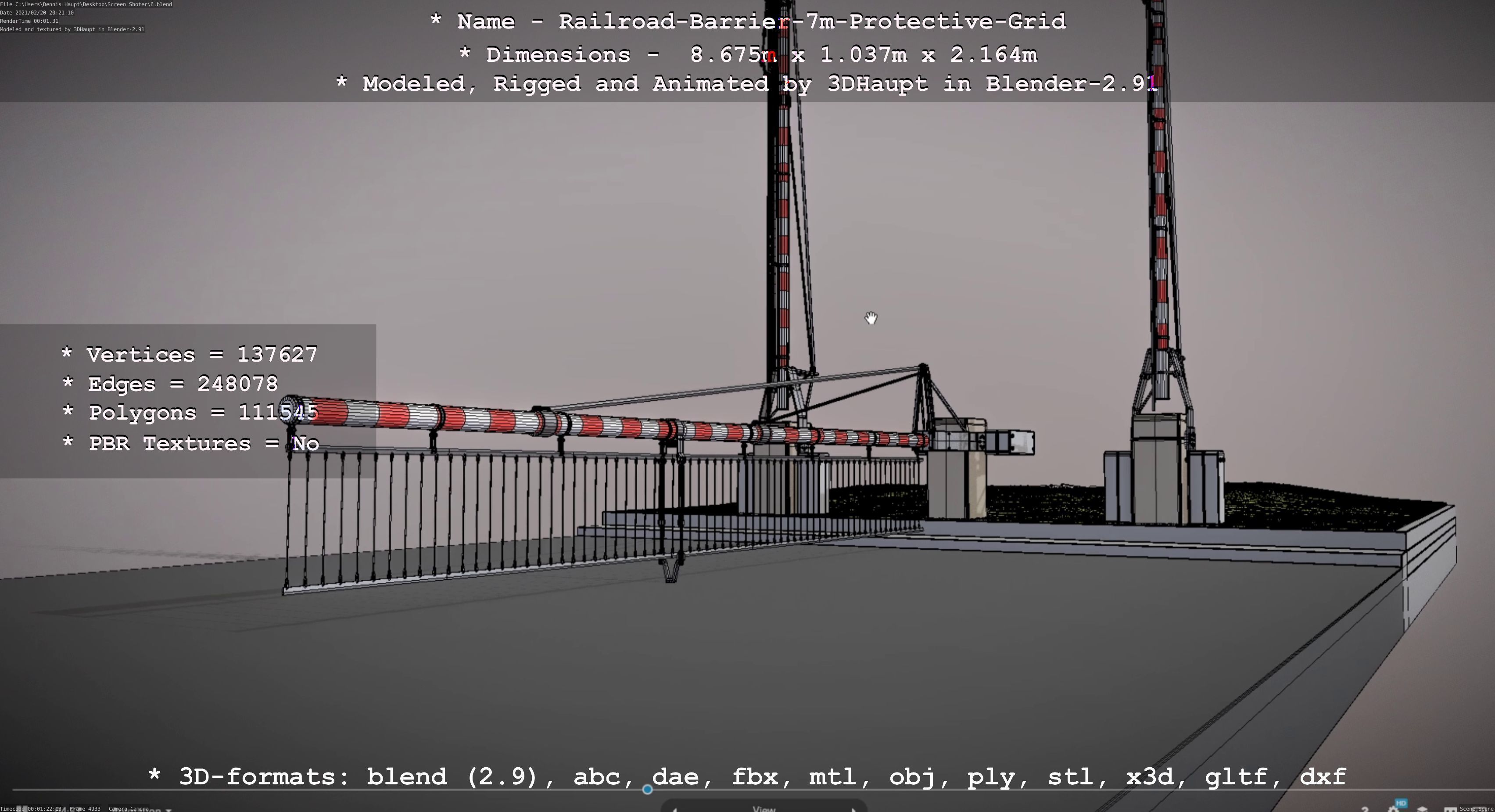 Railroad Barrier 7m Protective Grid High-Poly 3D model_92