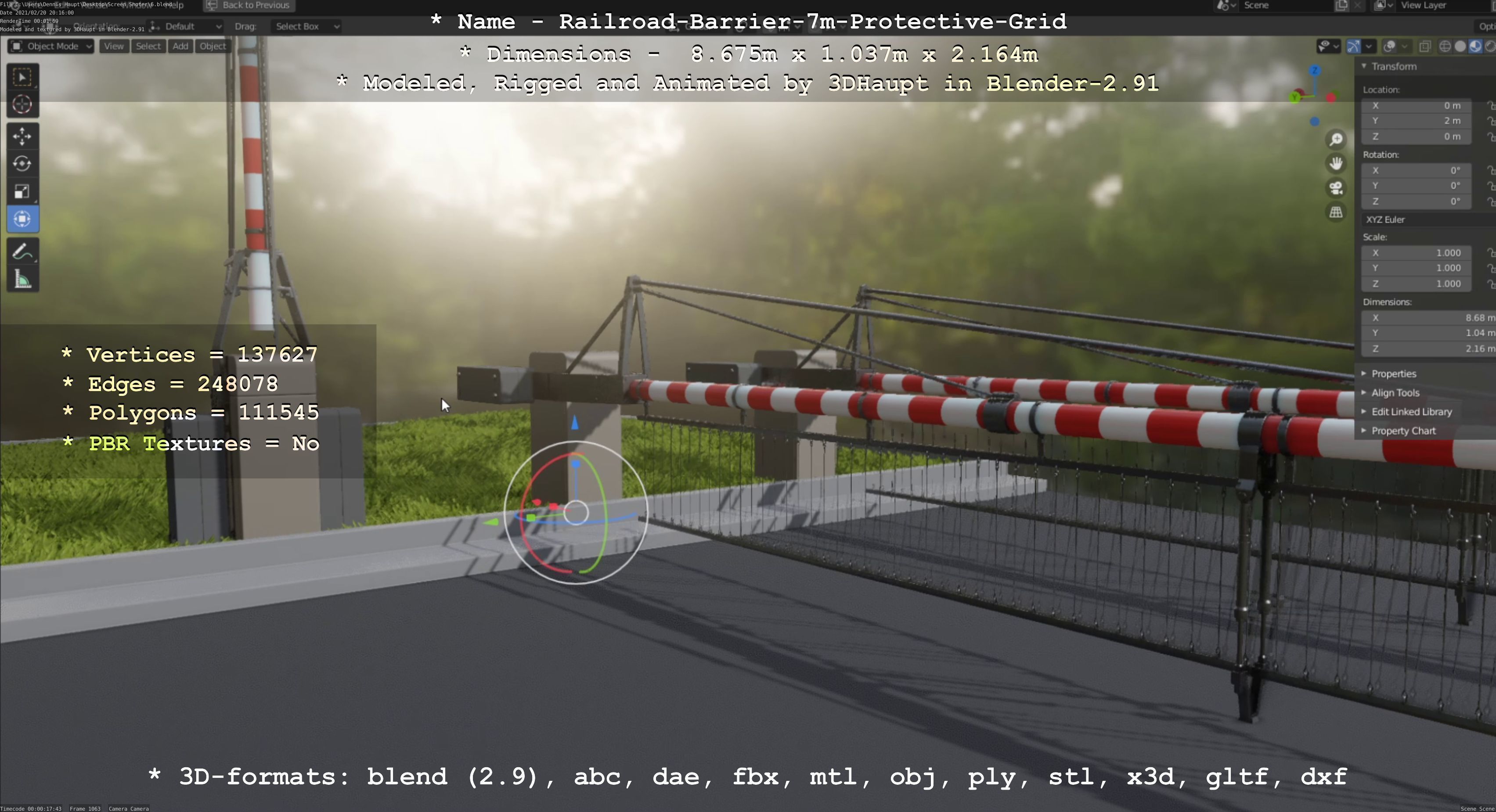 Railroad Barrier 7m Protective Grid High-Poly 3D model_123