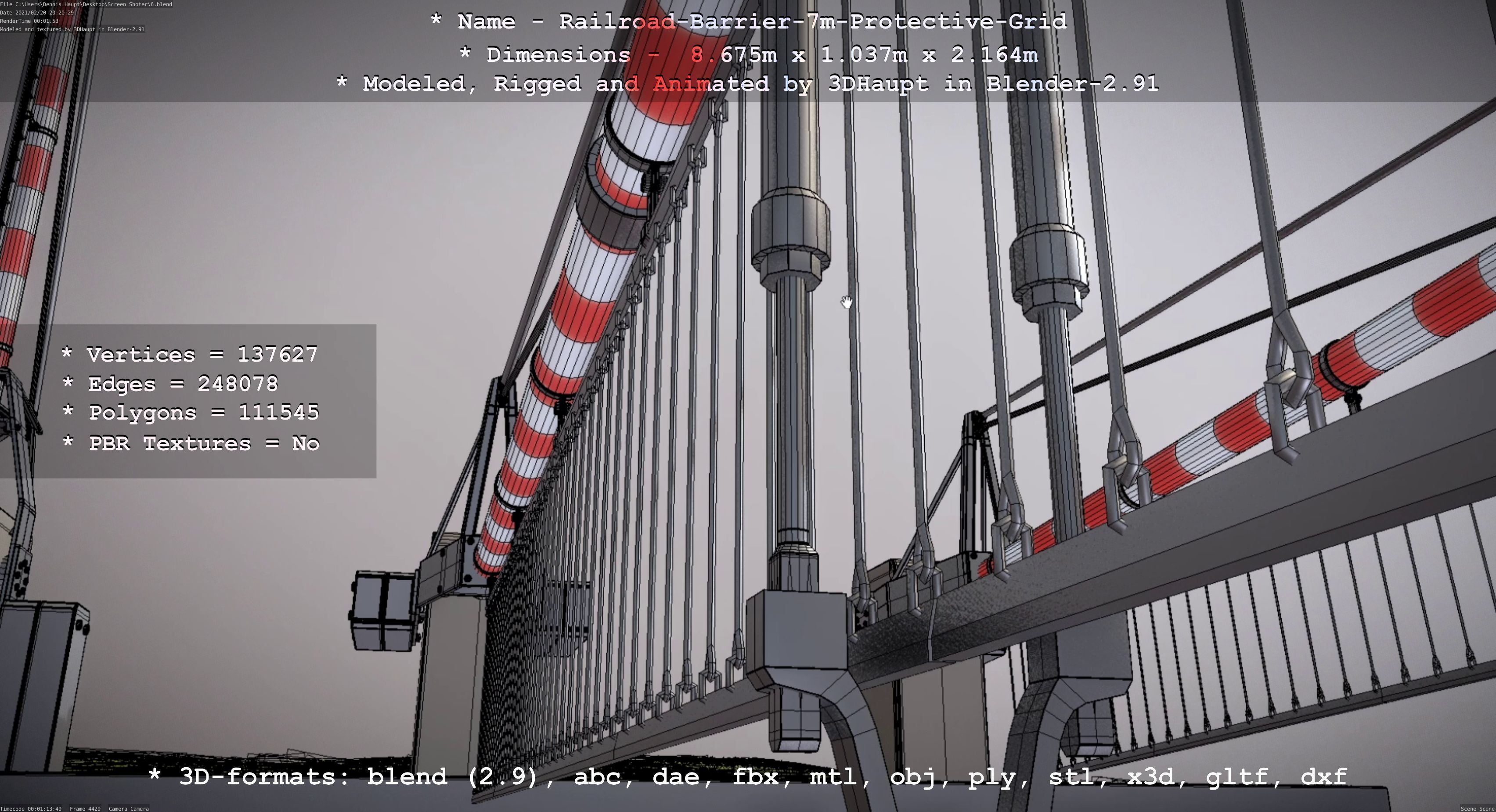 Railroad Barrier 7m Protective Grid High-Poly 3D model_88