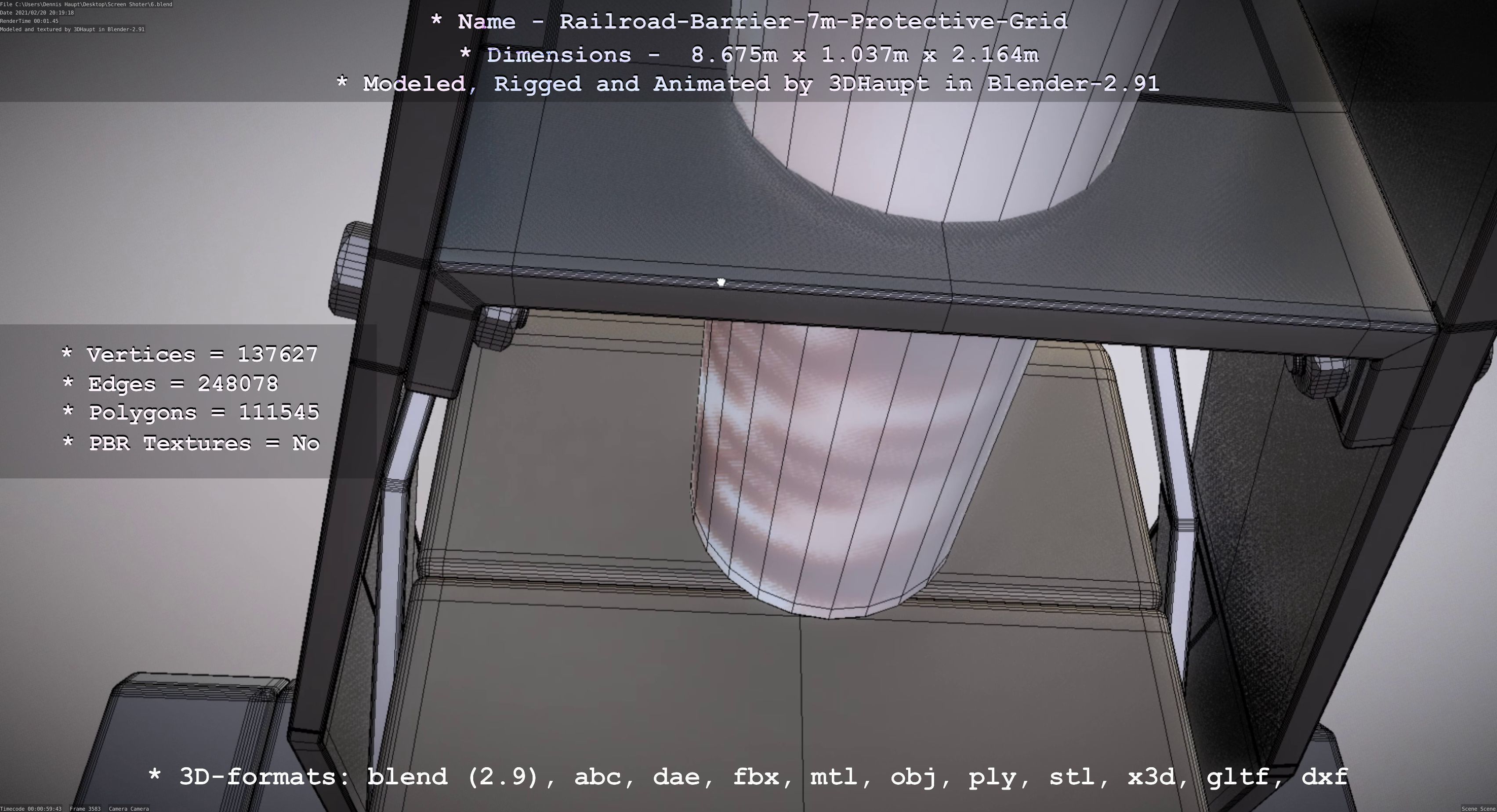 Railroad Barrier 7m Protective Grid High-Poly 3D model_73