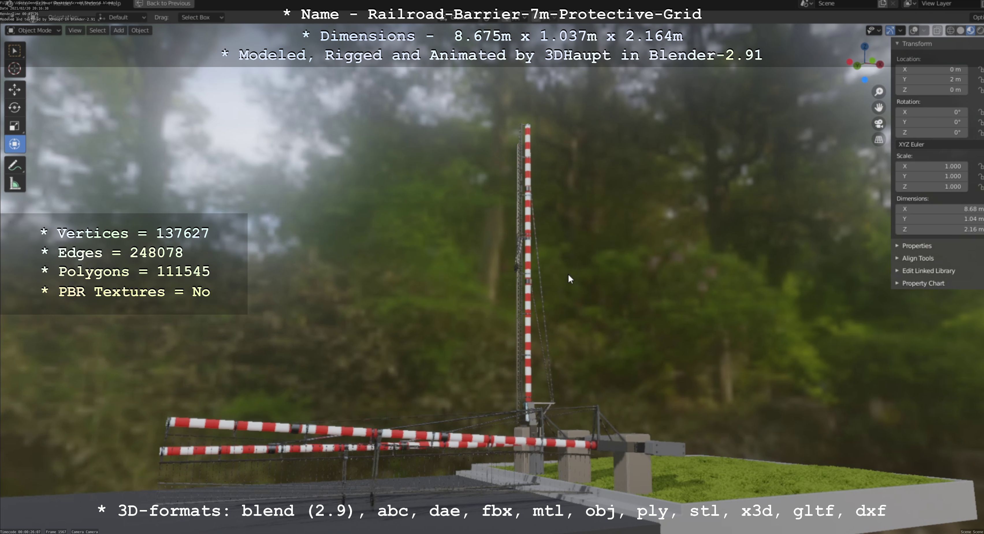 Railroad Barrier 7m Protective Grid High-Poly 3D model_31