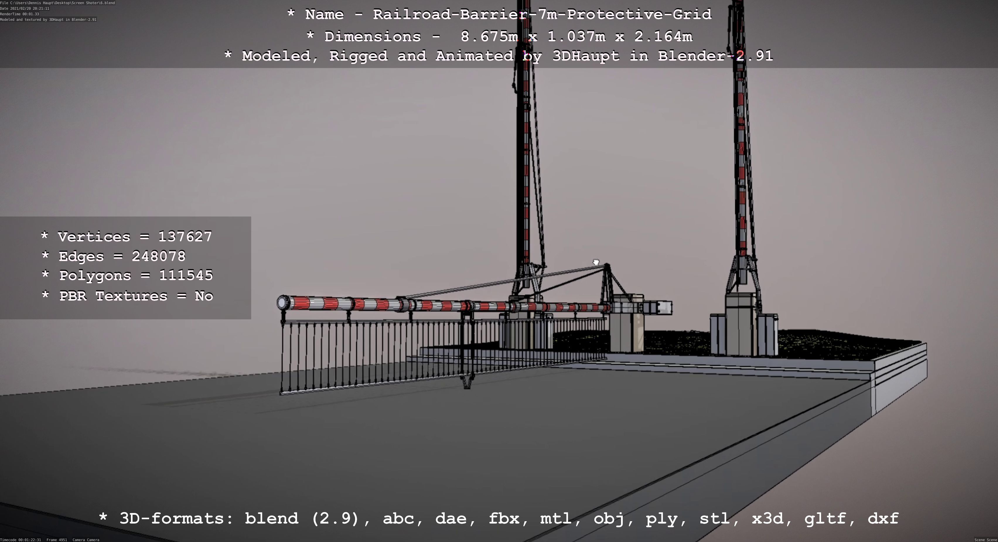 Railroad Barrier 7m Protective Grid High-Poly 3D model_95