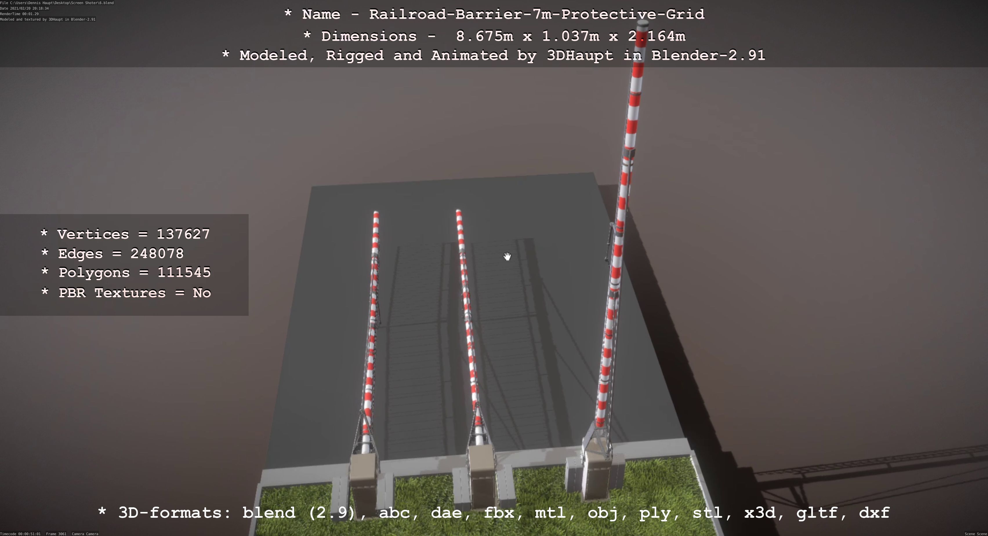 Railroad Barrier 7m Protective Grid High-Poly 3D model_62