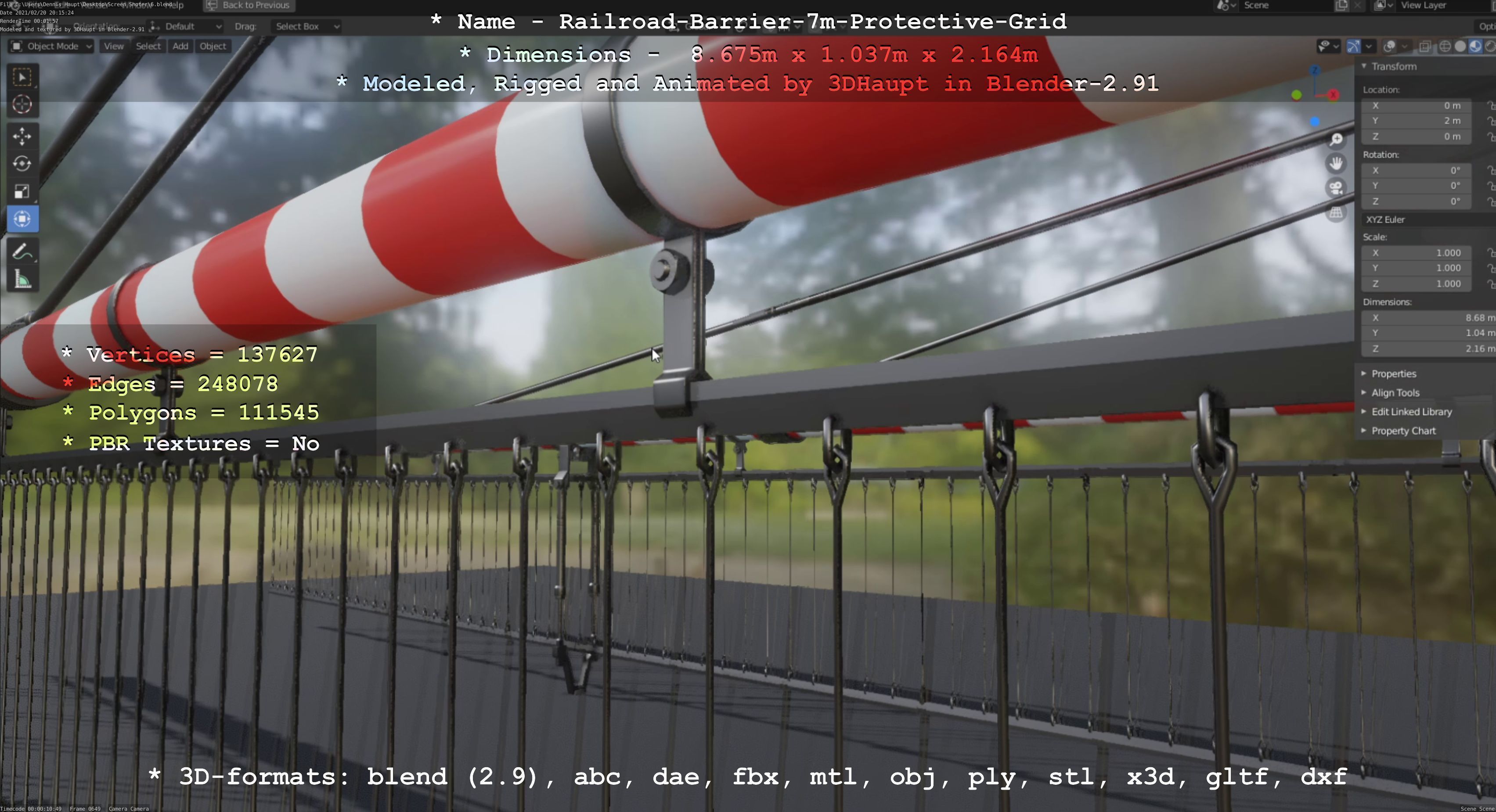 Railroad Barrier 7m Protective Grid High-Poly 3D model_116