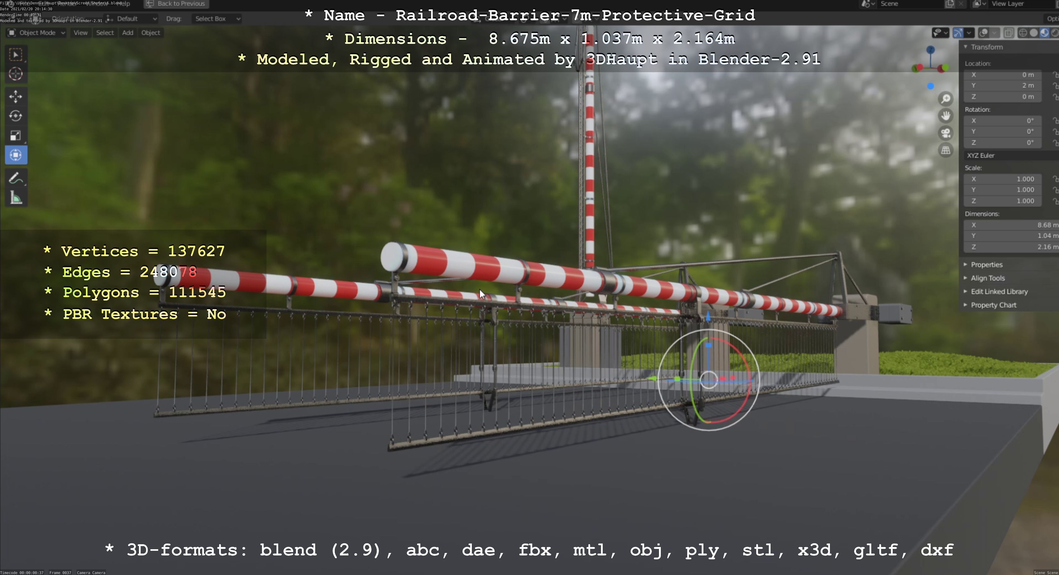 Railroad Barrier 7m Protective Grid High-Poly 3D model_105