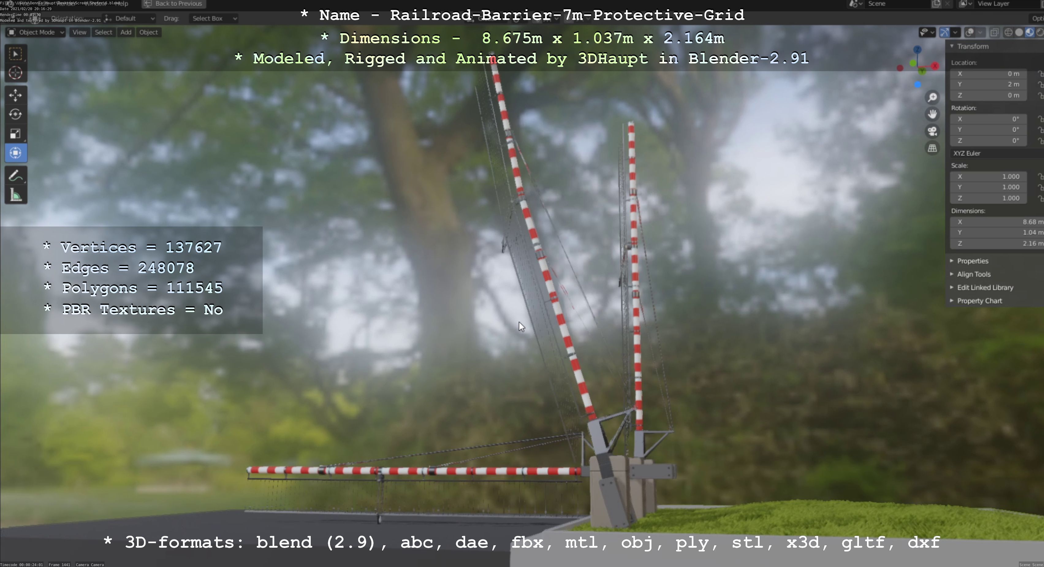 Railroad Barrier 7m Protective Grid High-Poly 3D model_37