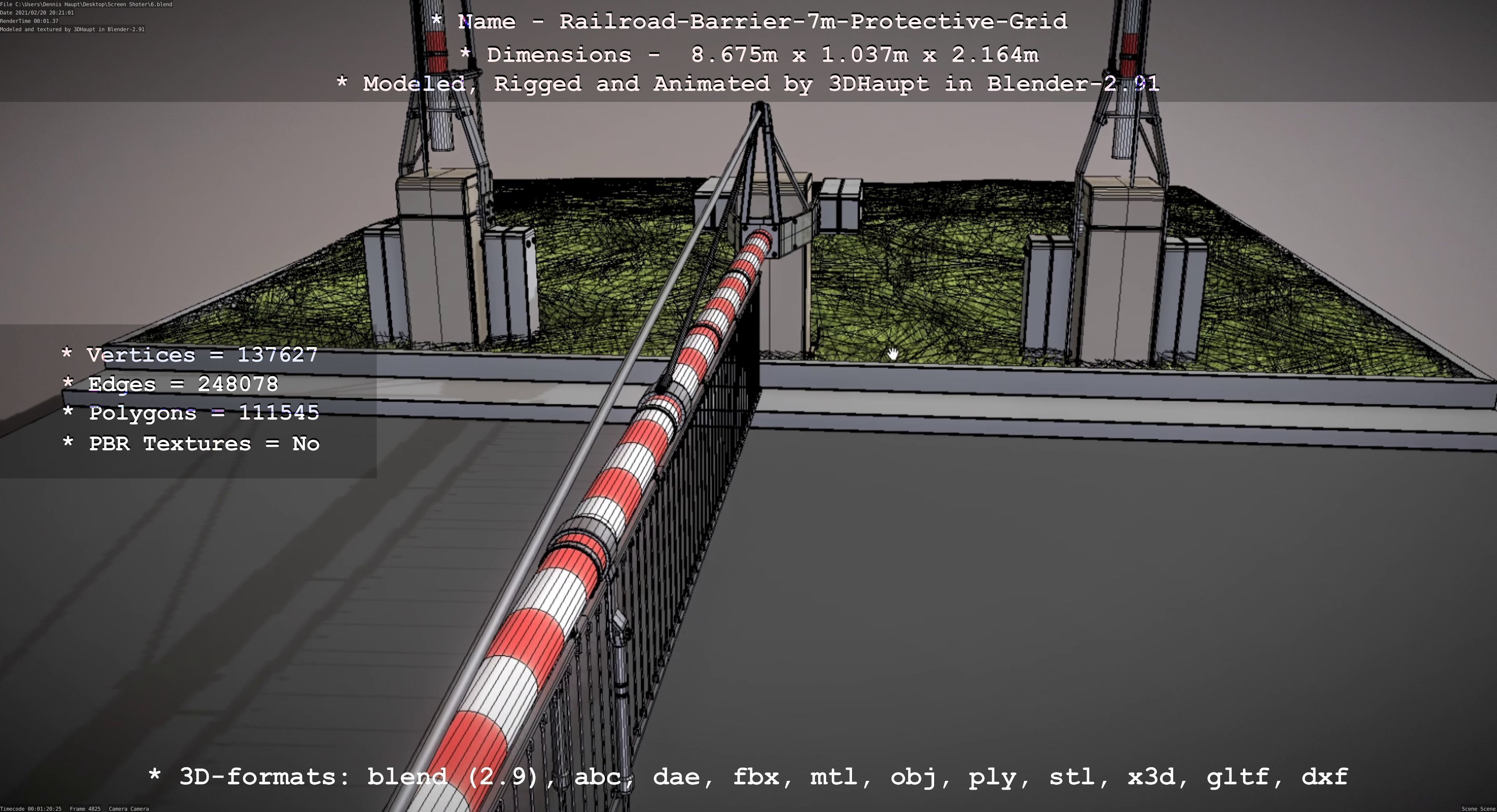 Railroad Barrier 7m Protective Grid High-Poly 3D model_97